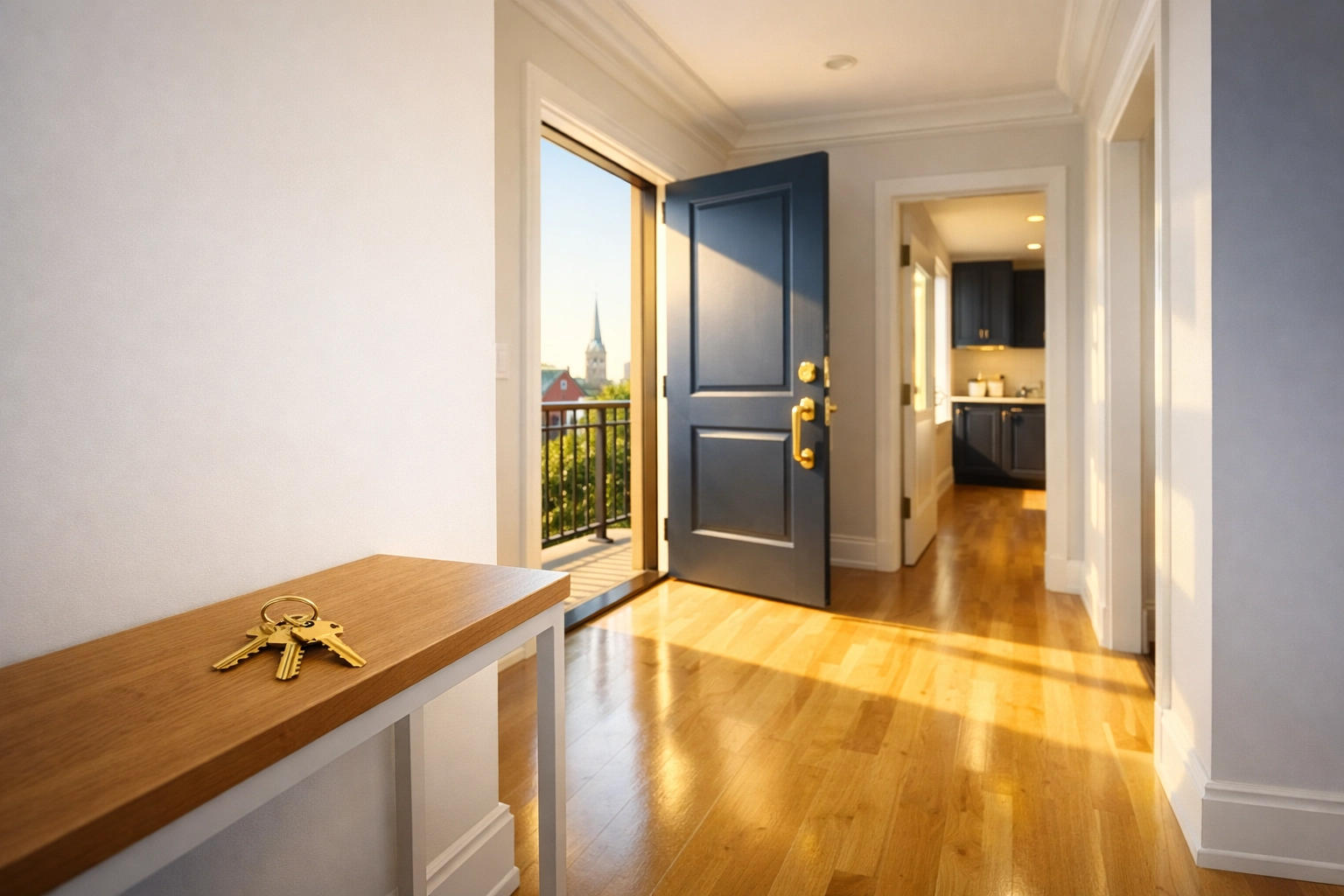 Flawless empty apartment entryway ready for new tenants after professional house cleaning in Cambridge MA.