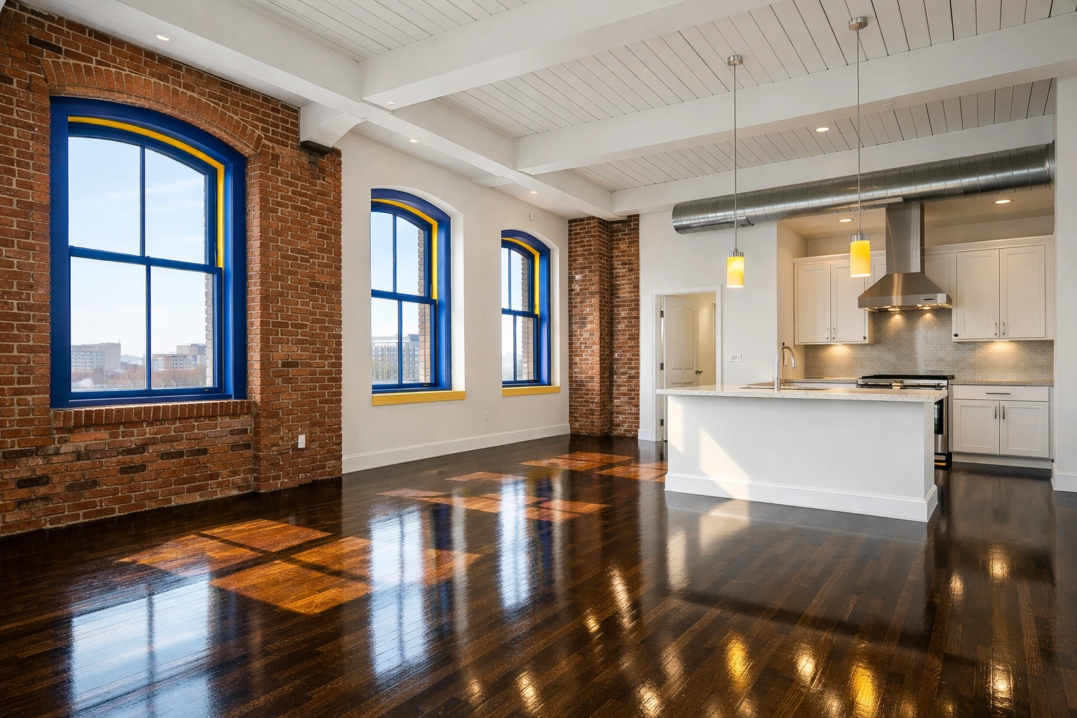 Pristine apartment loft with polished floors following expert move-out cleaning in Worcester.