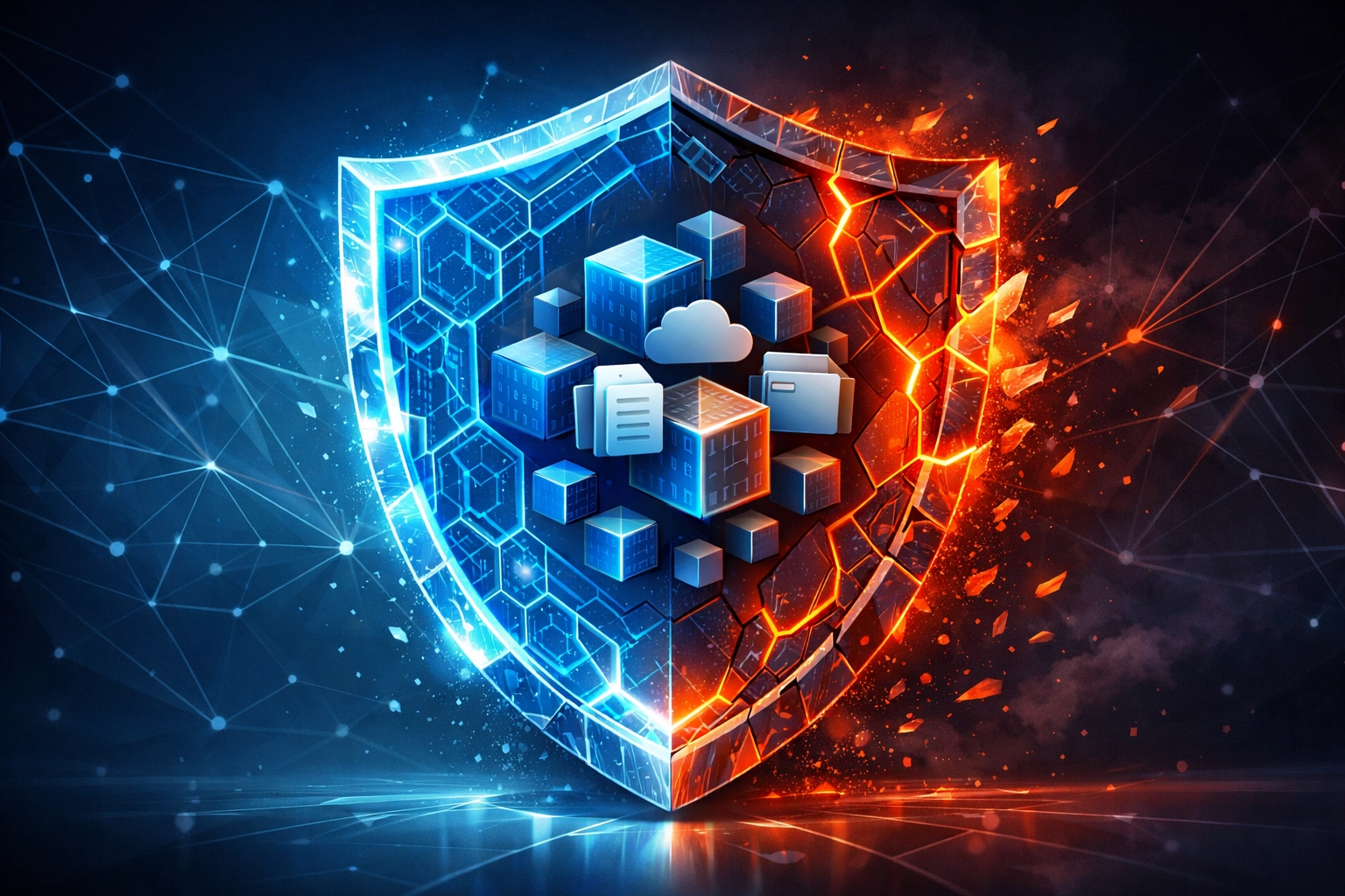 Data encryption shield showing vulnerability to quantum computing attacks