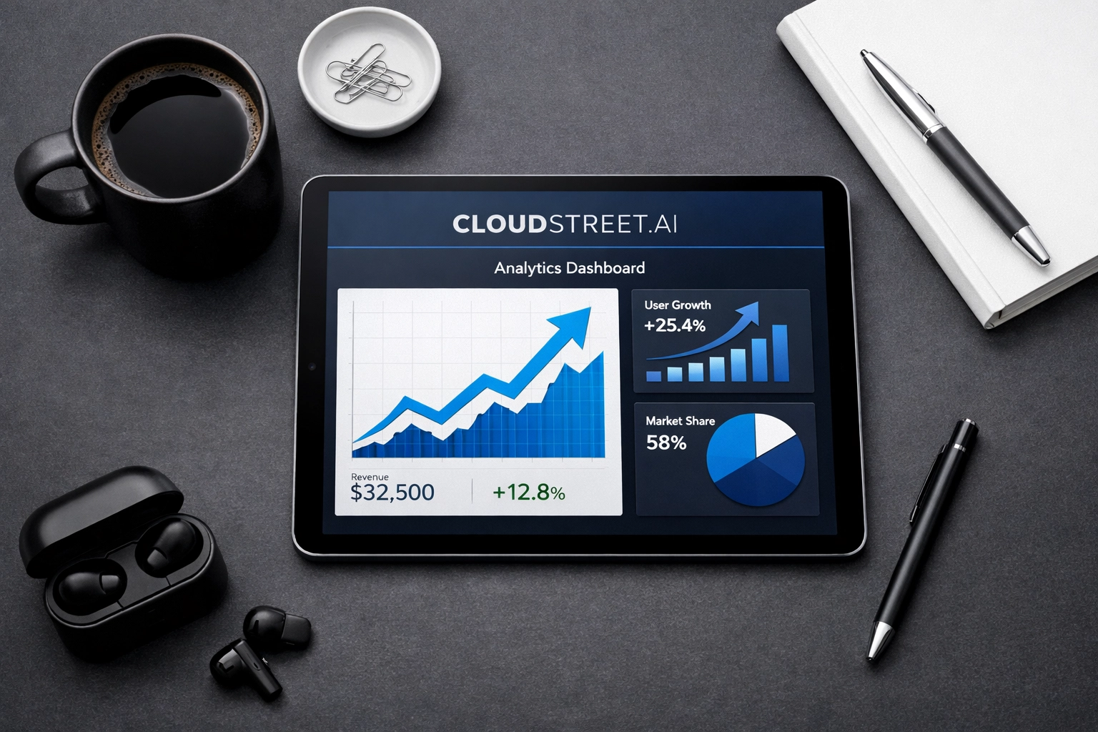 B2B e-commerce analytics dashboard showing performance metrics and order growth trends