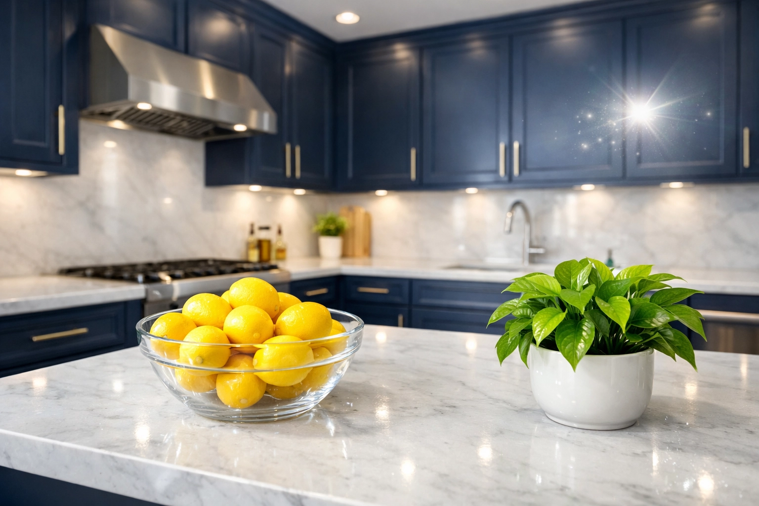 Sanitized modern kitchen counters highlighting eco-friendly house cleaning in Leominster MA.