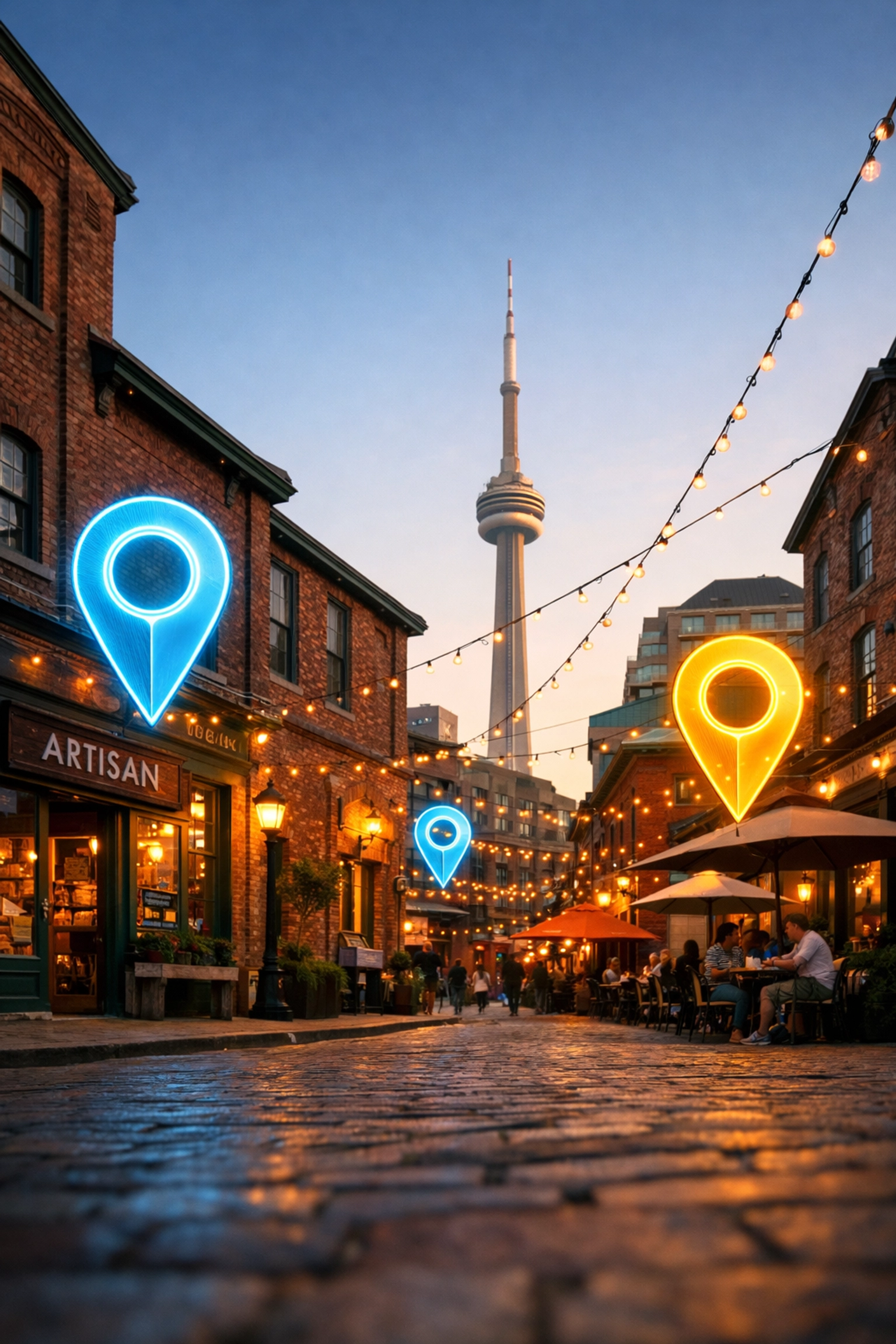 Local SEO Toronto pins highlighting boutique storefronts near the CN Tower to boost search rankings.