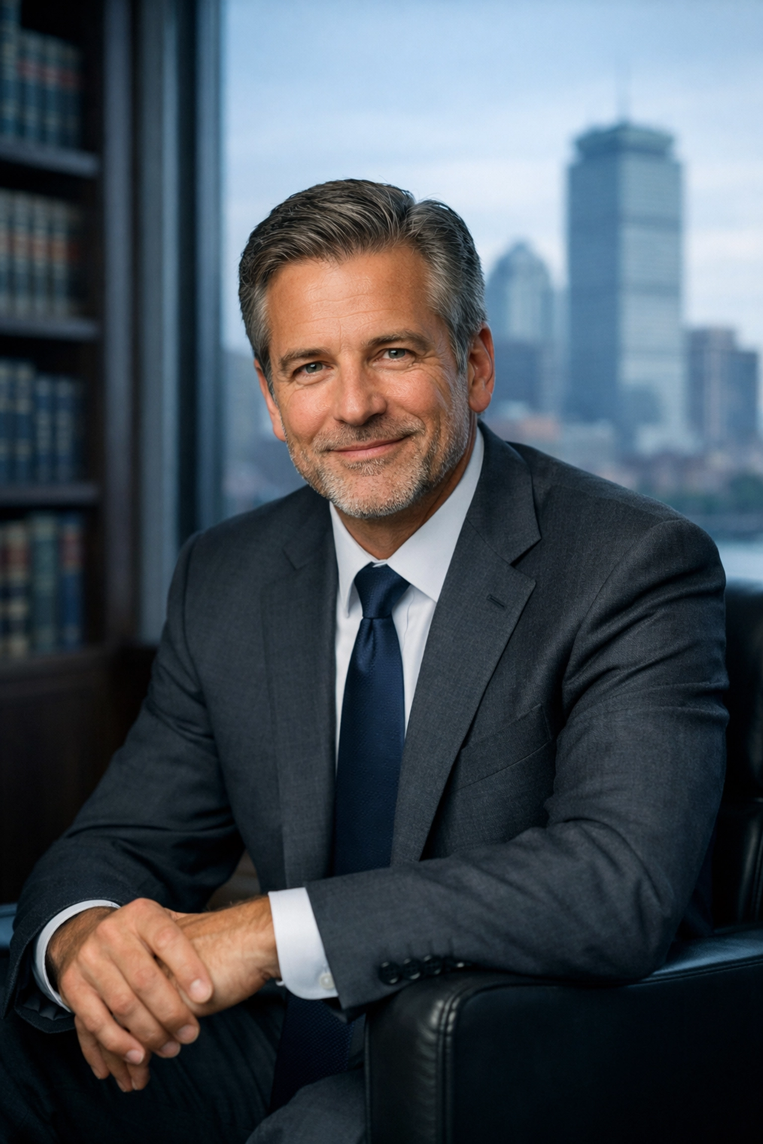 An experienced Boston car accident lawyer providing legal support in a professional office.