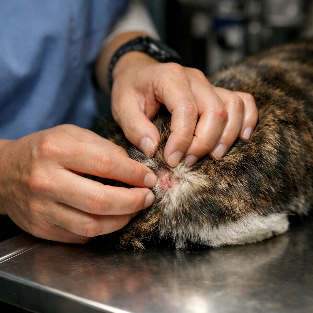 A veterinary professional examines a cat to provide life-saving vaccines and diagnostic care.
