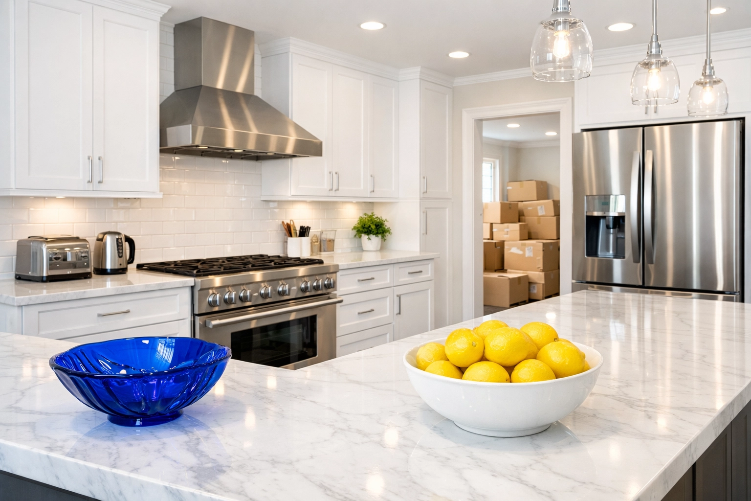 Sanitized luxury kitchen with polished appliances, perfect for move-in house cleaning in Ashburnham MA.