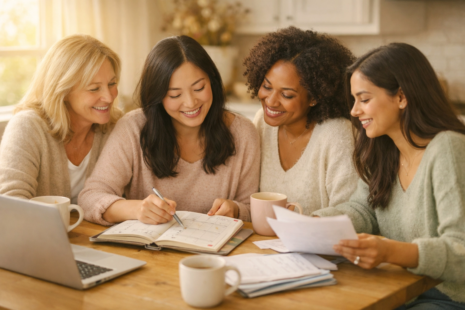 Women planning their New Jersey surrogacy timeline together with calendars