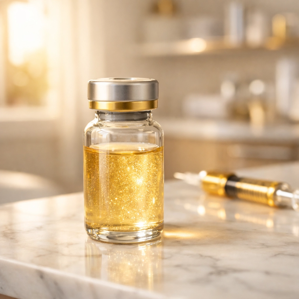 Medical-grade hair restoration serum vial in a modern Boca Raton clinical setting.