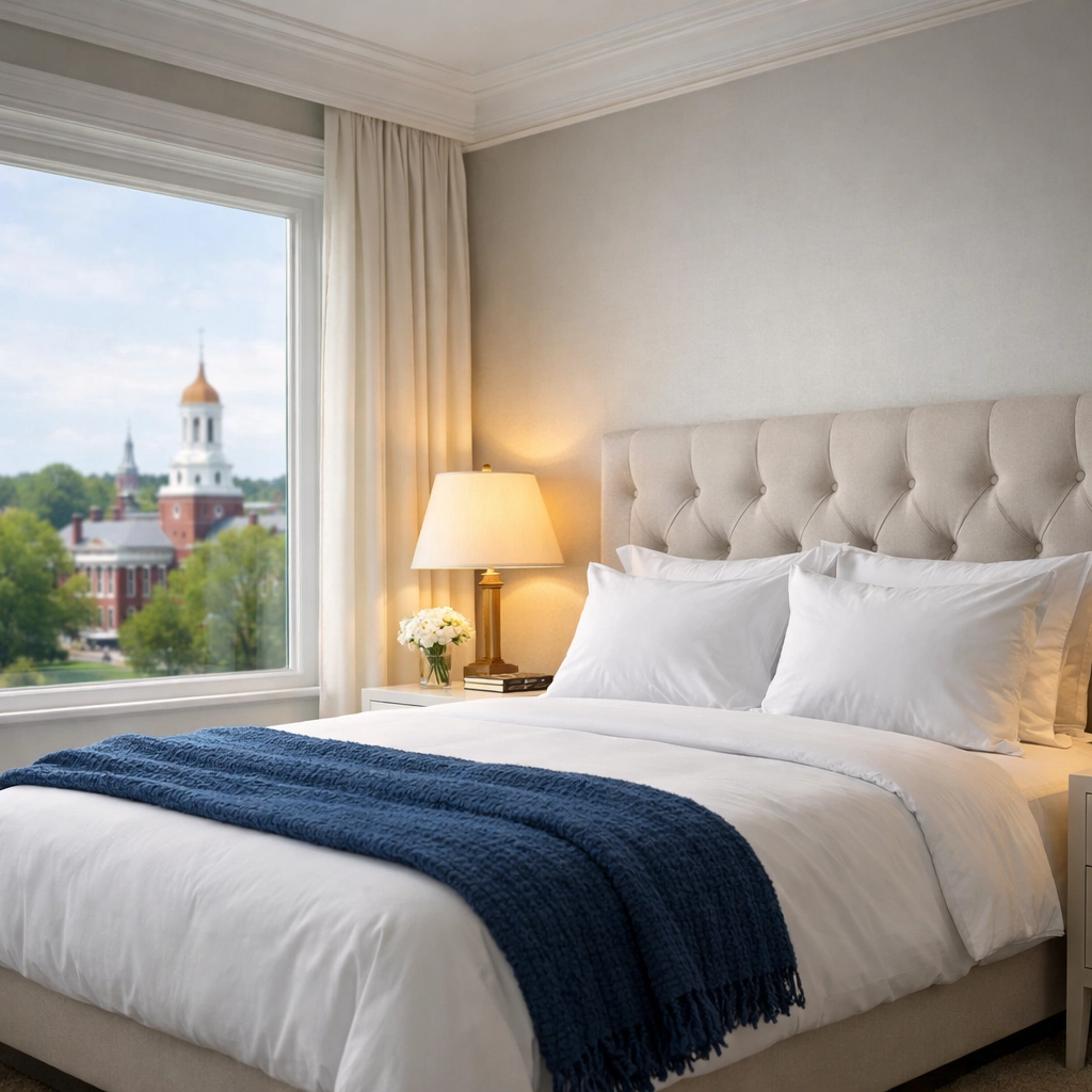 A spotless luxury bedroom in Harvard MA maintained by a professional eco-friendly maid service.