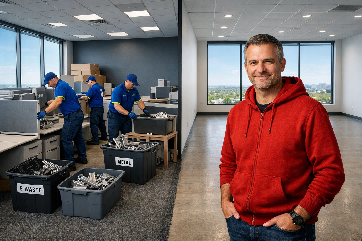 Professional corporate office cleanout in Vaughan showing efficient furniture removal and space decommissioning.