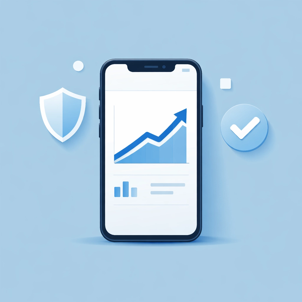 Gráfica ascendente en celular simbolizando la reparación de crédito y el aumento del puntaje.