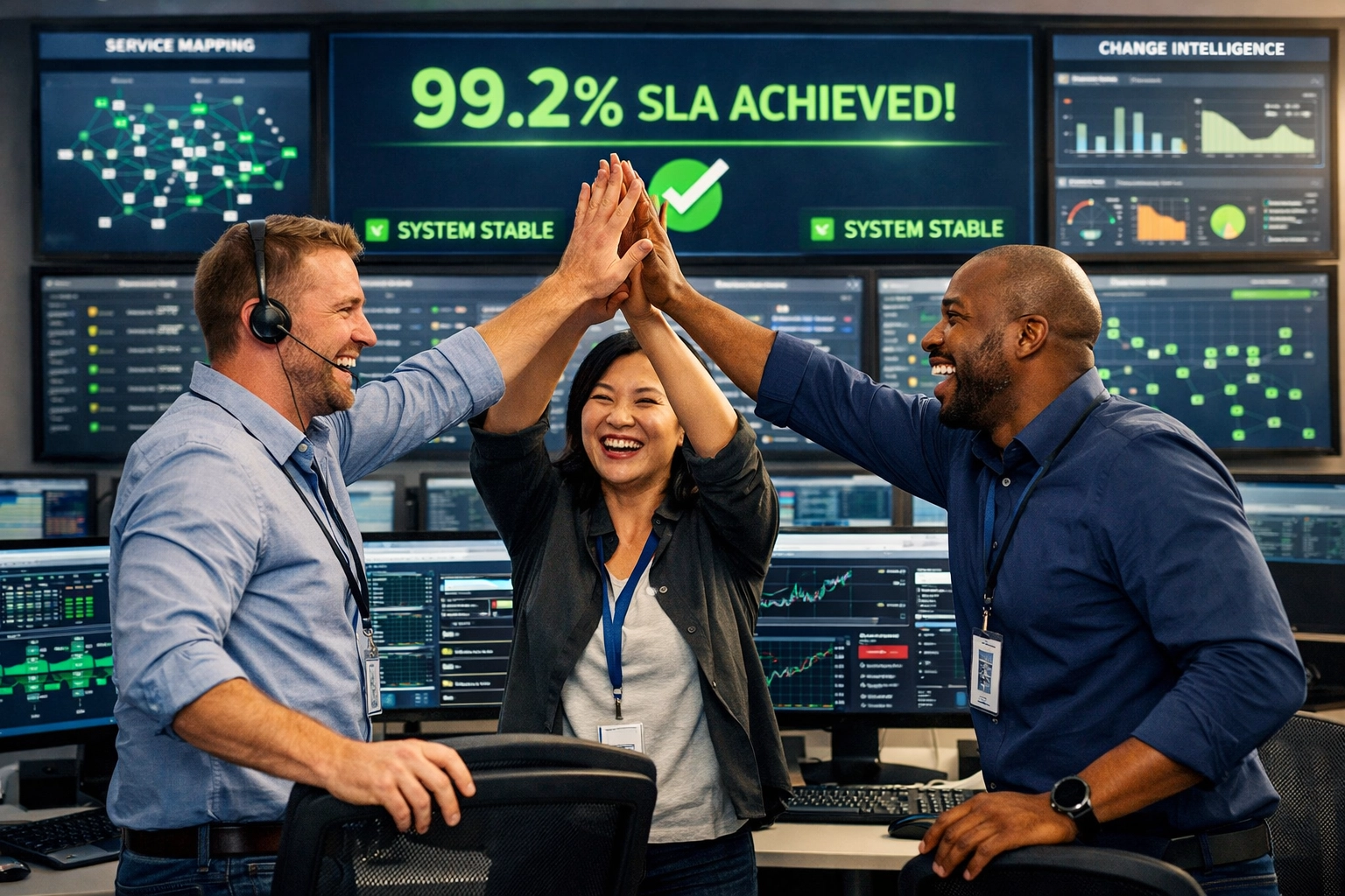 IT operations team achieving 99.2% SLA with ServiceNow Service Mapping and Change Intelligence