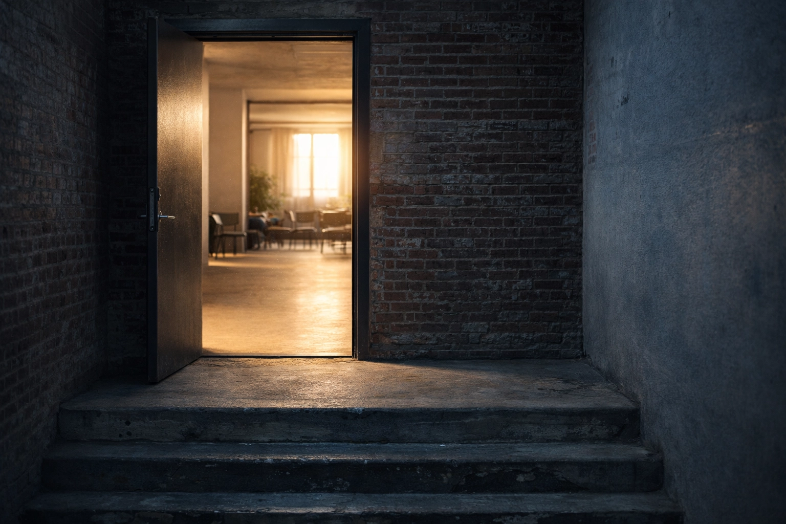 Open doorway with light symbolizing courage to enter recovery support