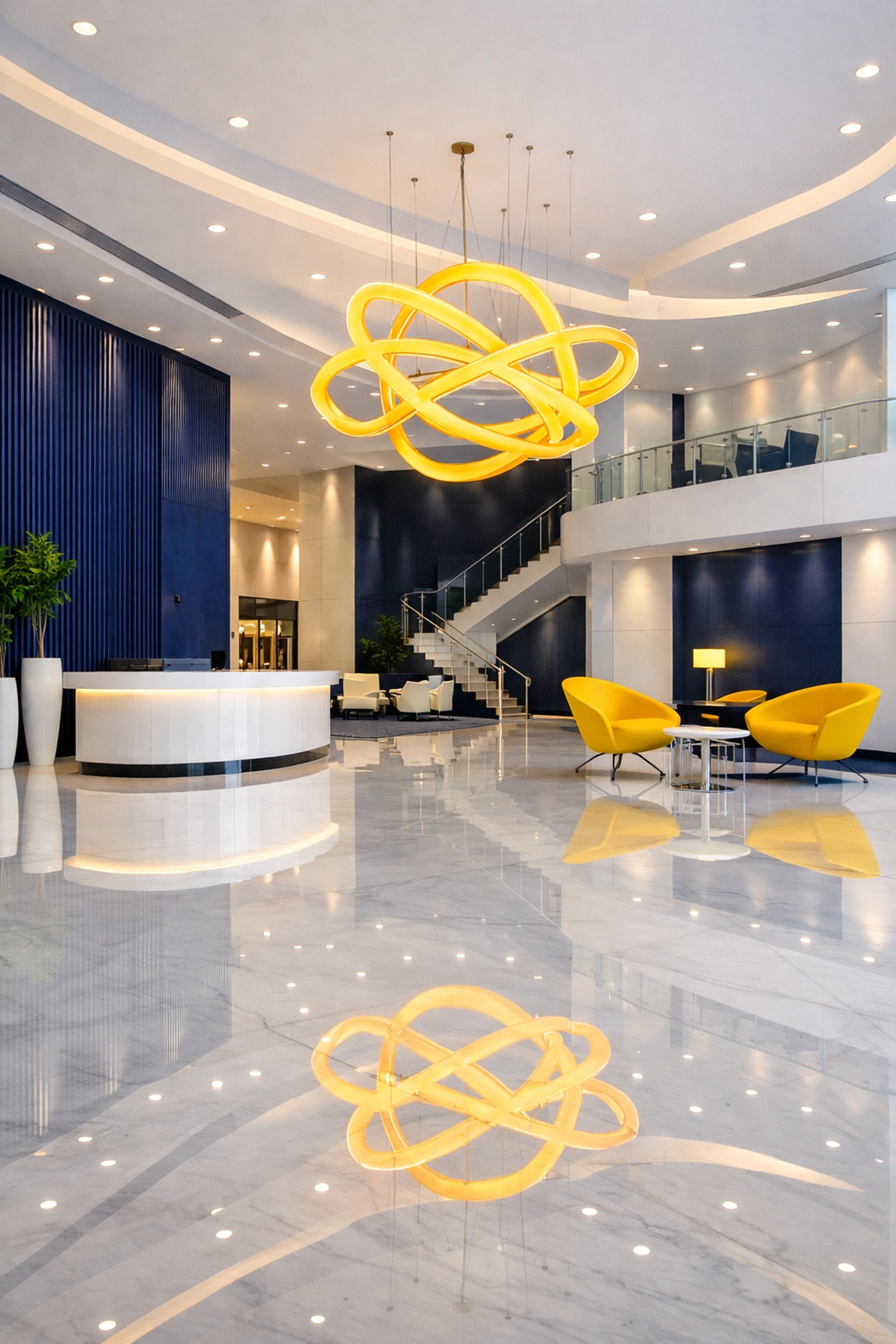 Pristine corporate lobby with polished marble floors showcasing high-end commercial cleaning in Medway.