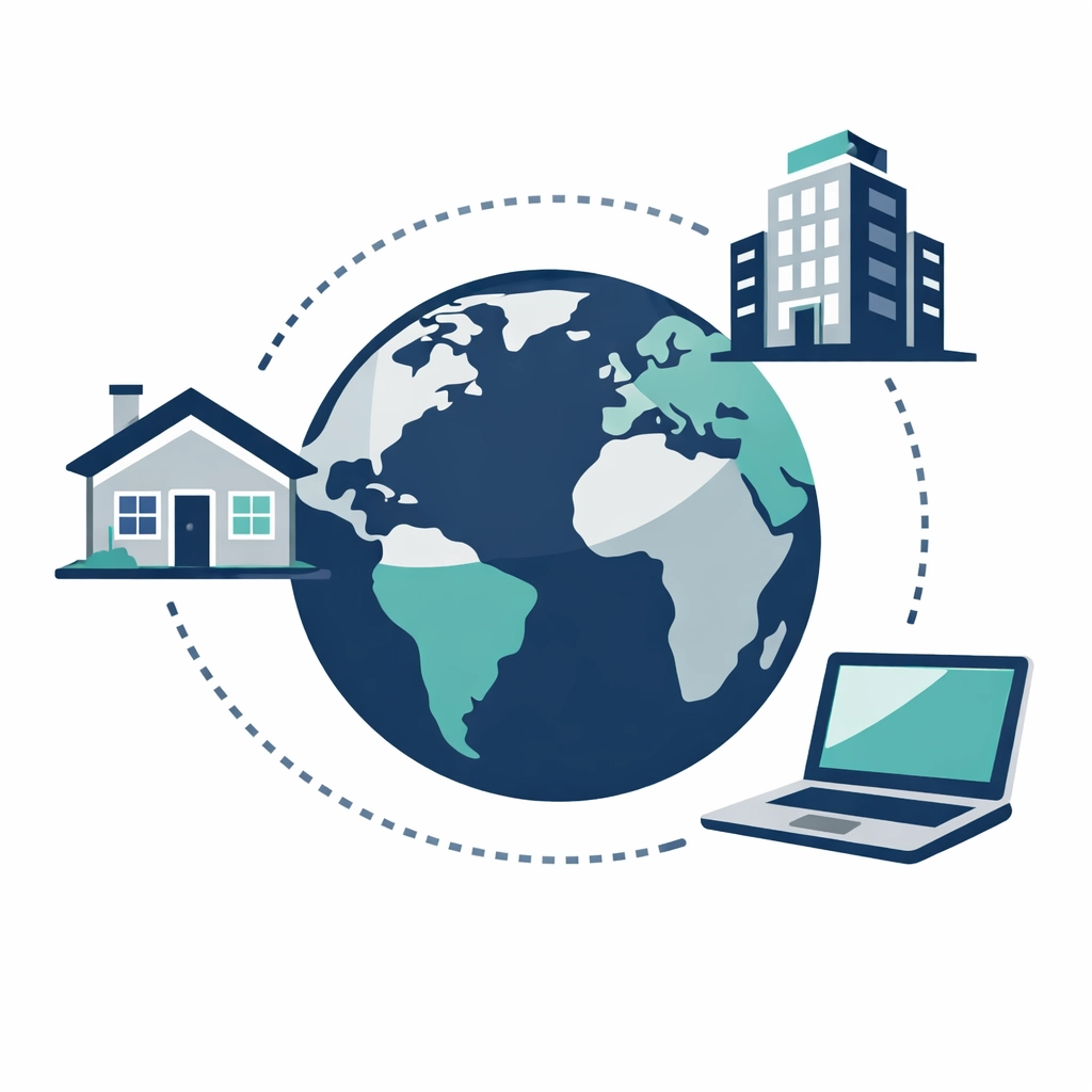 Illustration showing global connectivity for virtual tax preparation services and remote concierge tax pros.