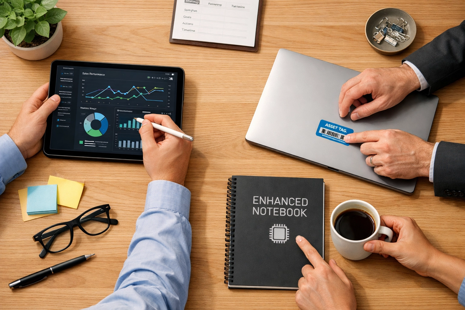 A collaborative team session demonstrating the integration of ITOM and ITAM on a unified ServiceNow platform.