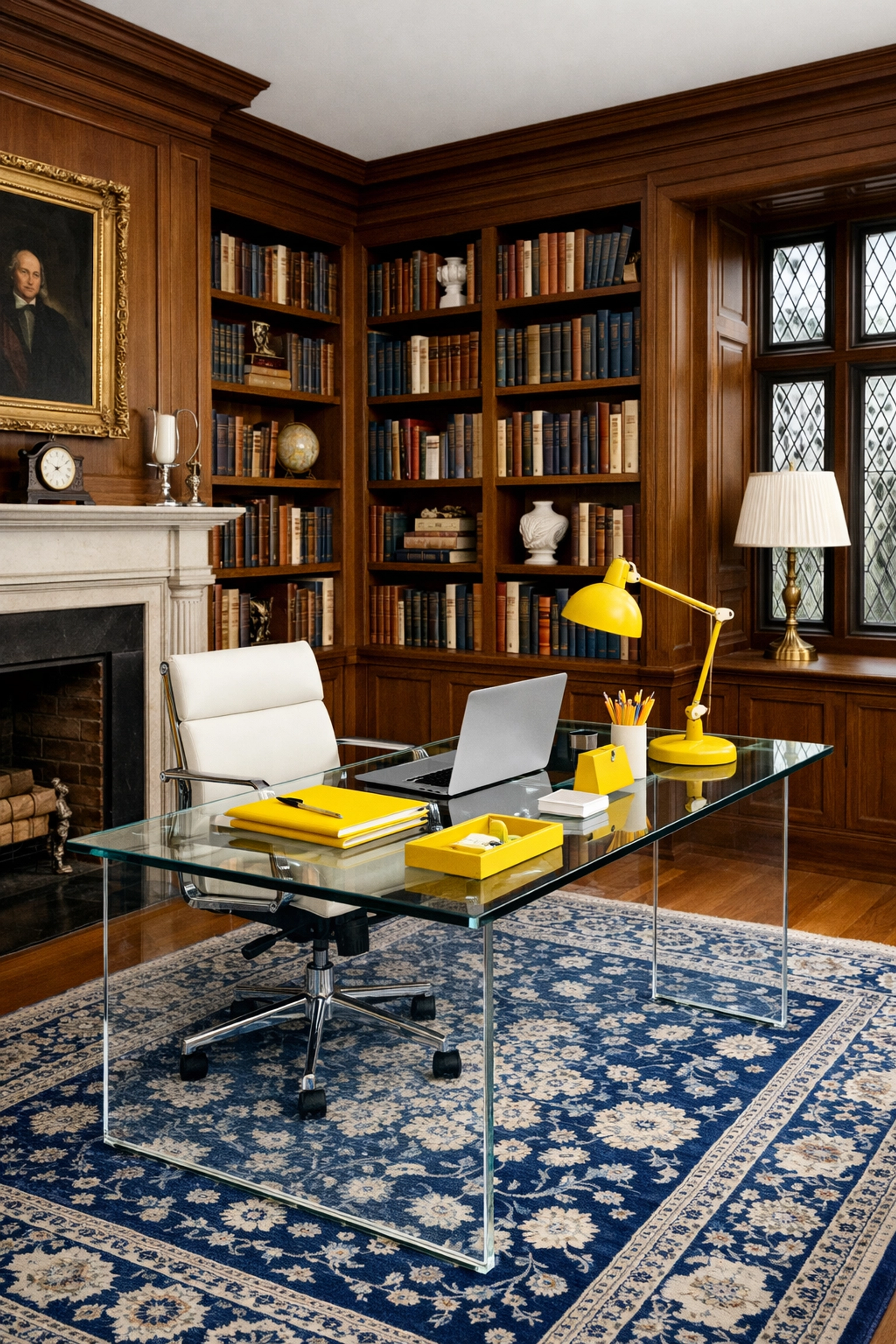 Dusted home library and office desk maintained by weekly house cleaning Cambridge MA experts.