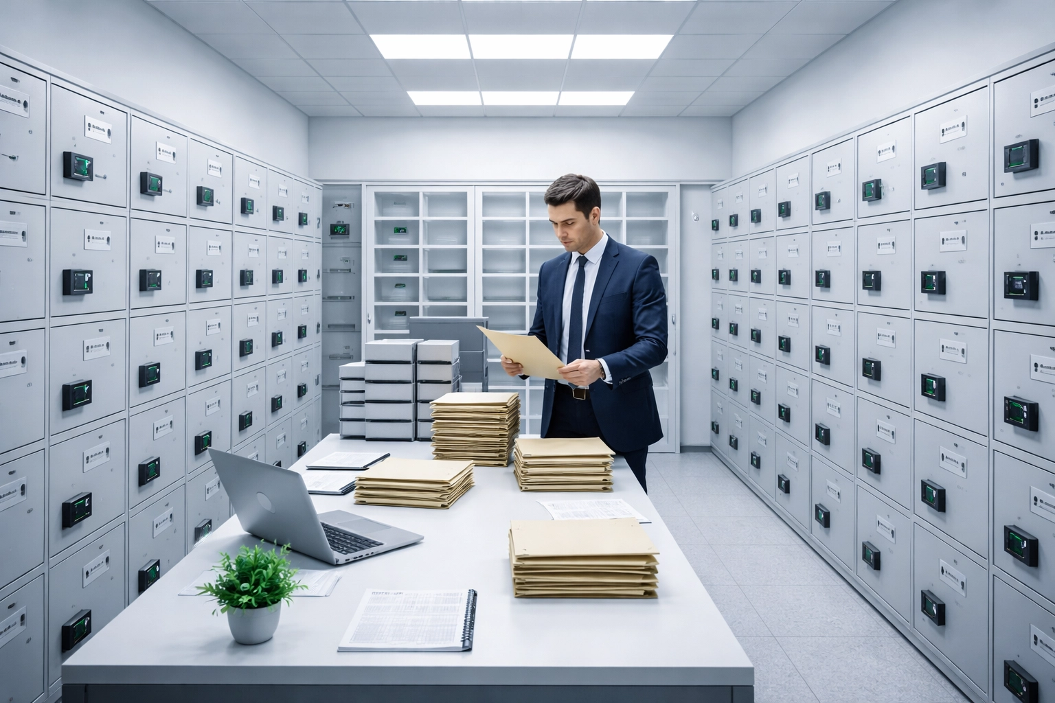 Secure document storage room in financial office highlighting organized record-keeping for debt collection compliance