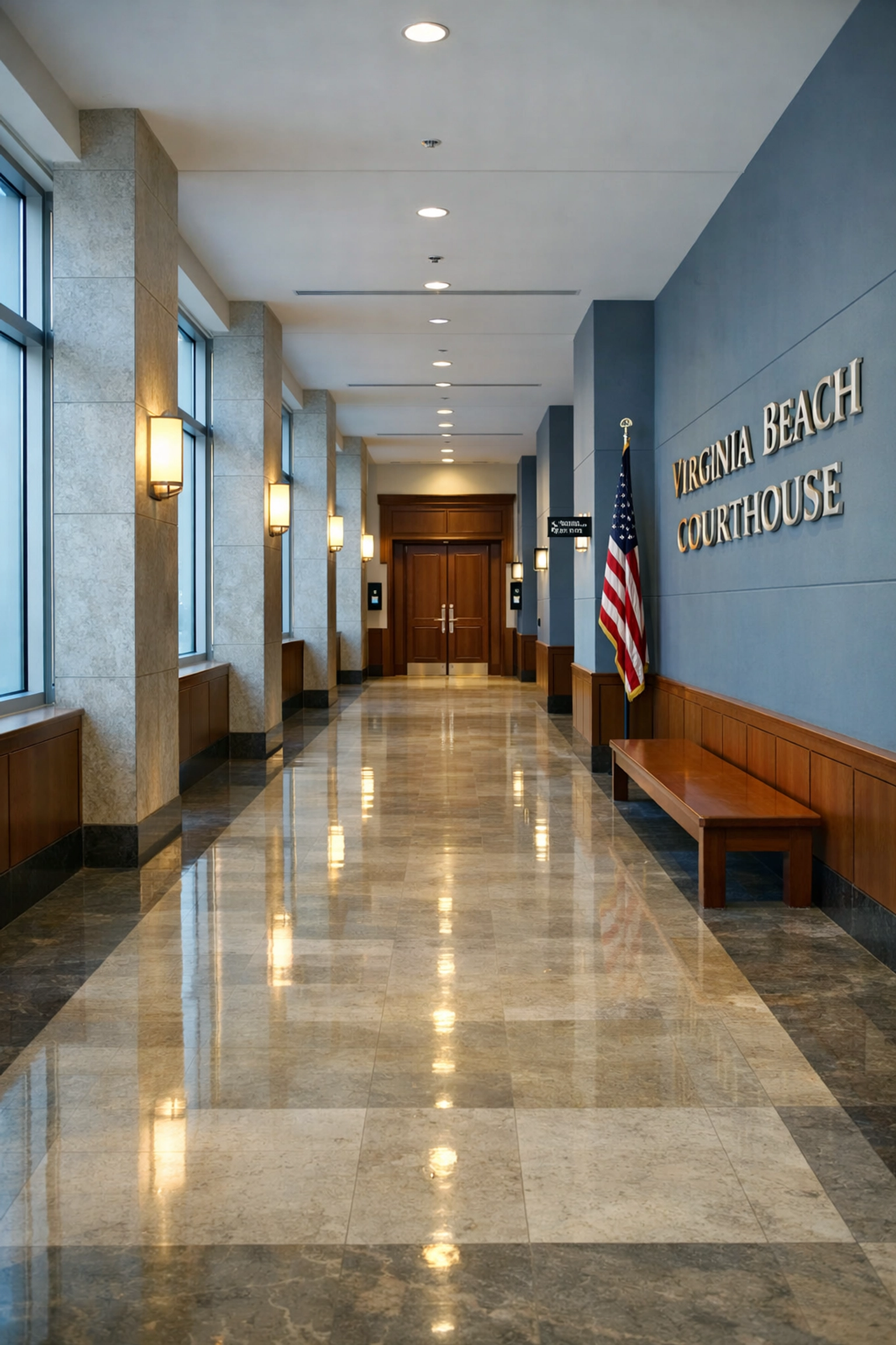 Virginia Beach courthouse hallway where DUI cases are heard and defended by local attorneys