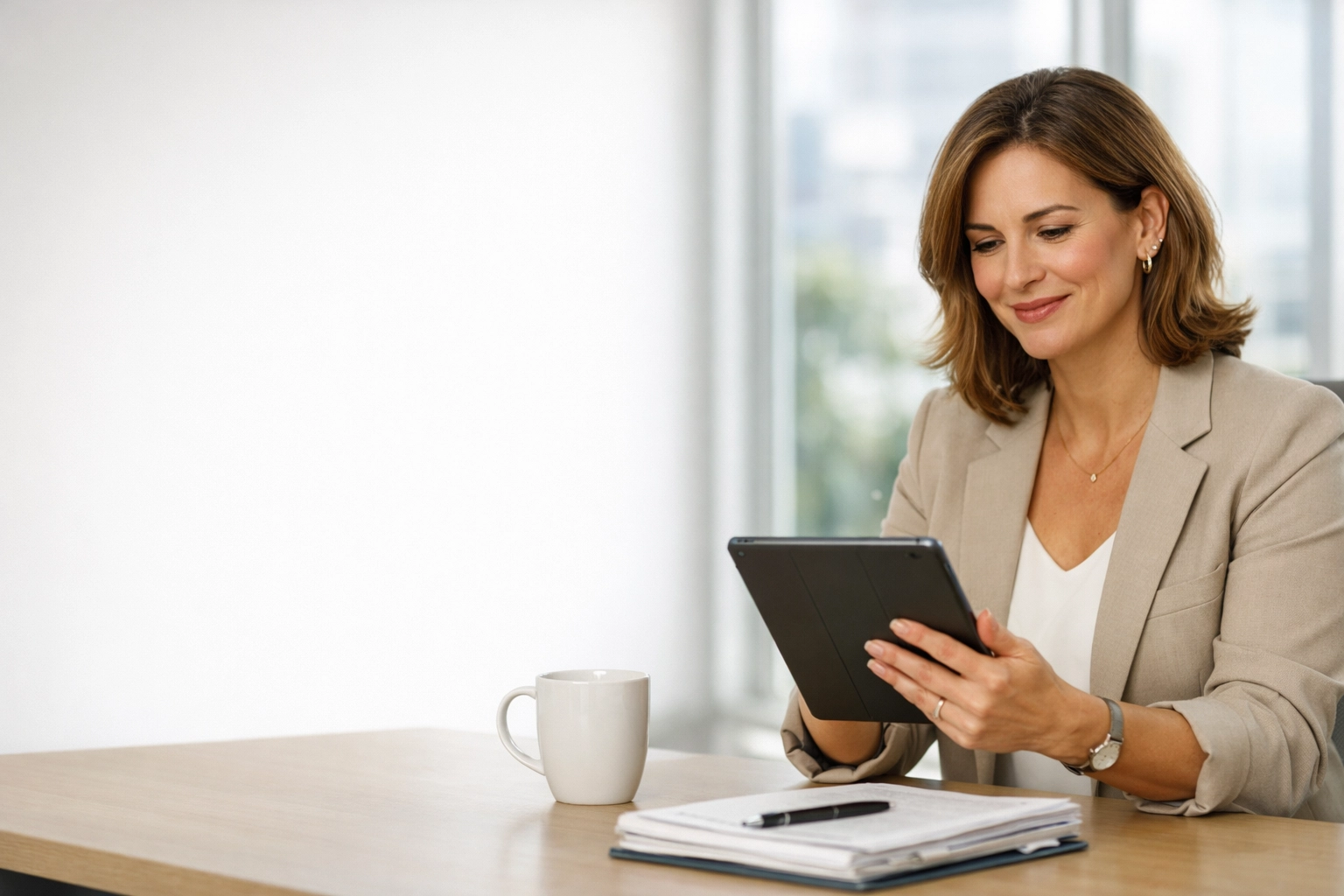 Professional accountant reviewing federal grant documents on a tablet for 2025 compliance supplement readiness.