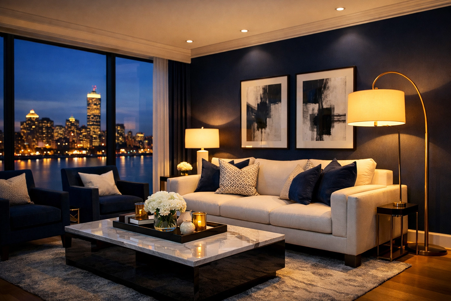 Professionally cleaned luxury Boston apartment living room staged and ready for a stress-free move-in.