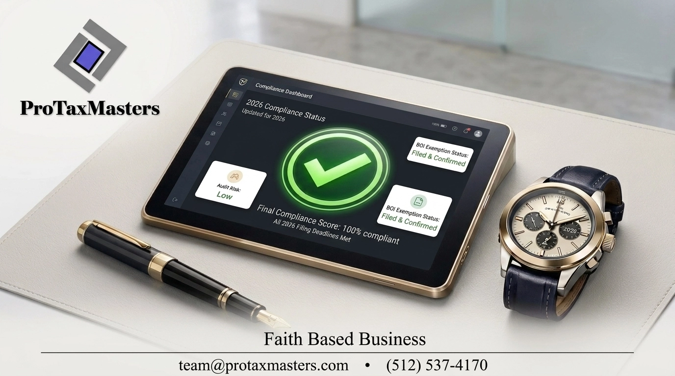 Digital tablet showing small business tax services support for 2026 tax compliance and BOI exemption.