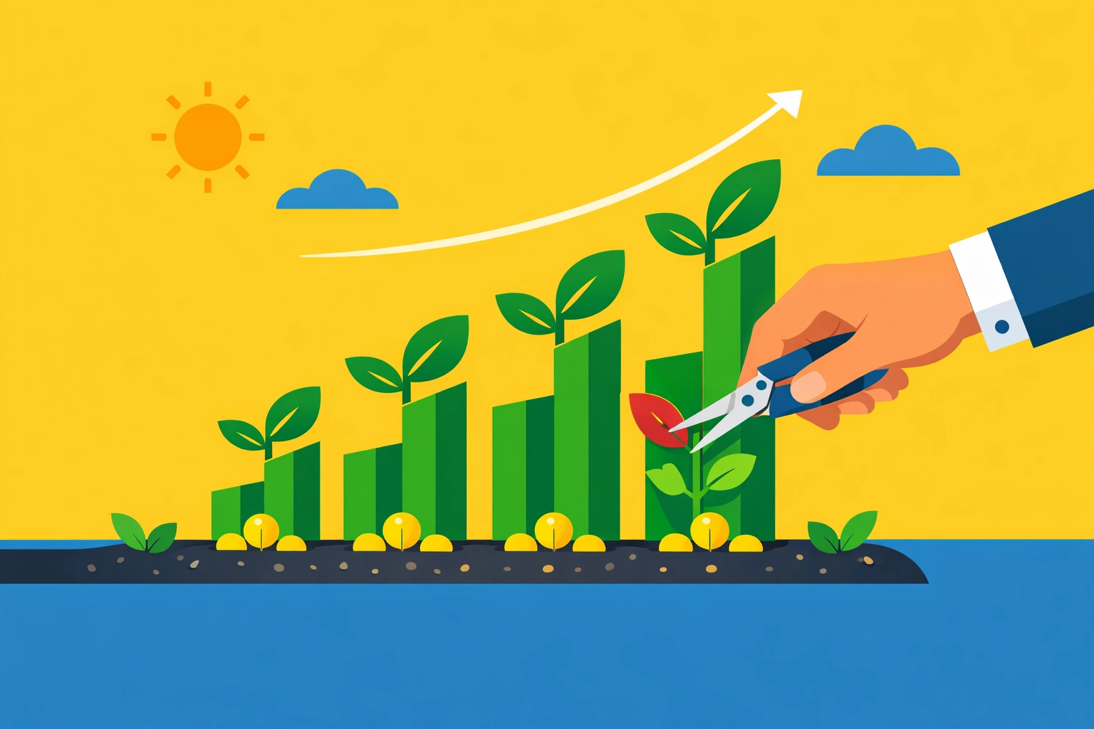 Flat design illustration of tax-loss harvesting and strategic tax update planning for long-term savings.