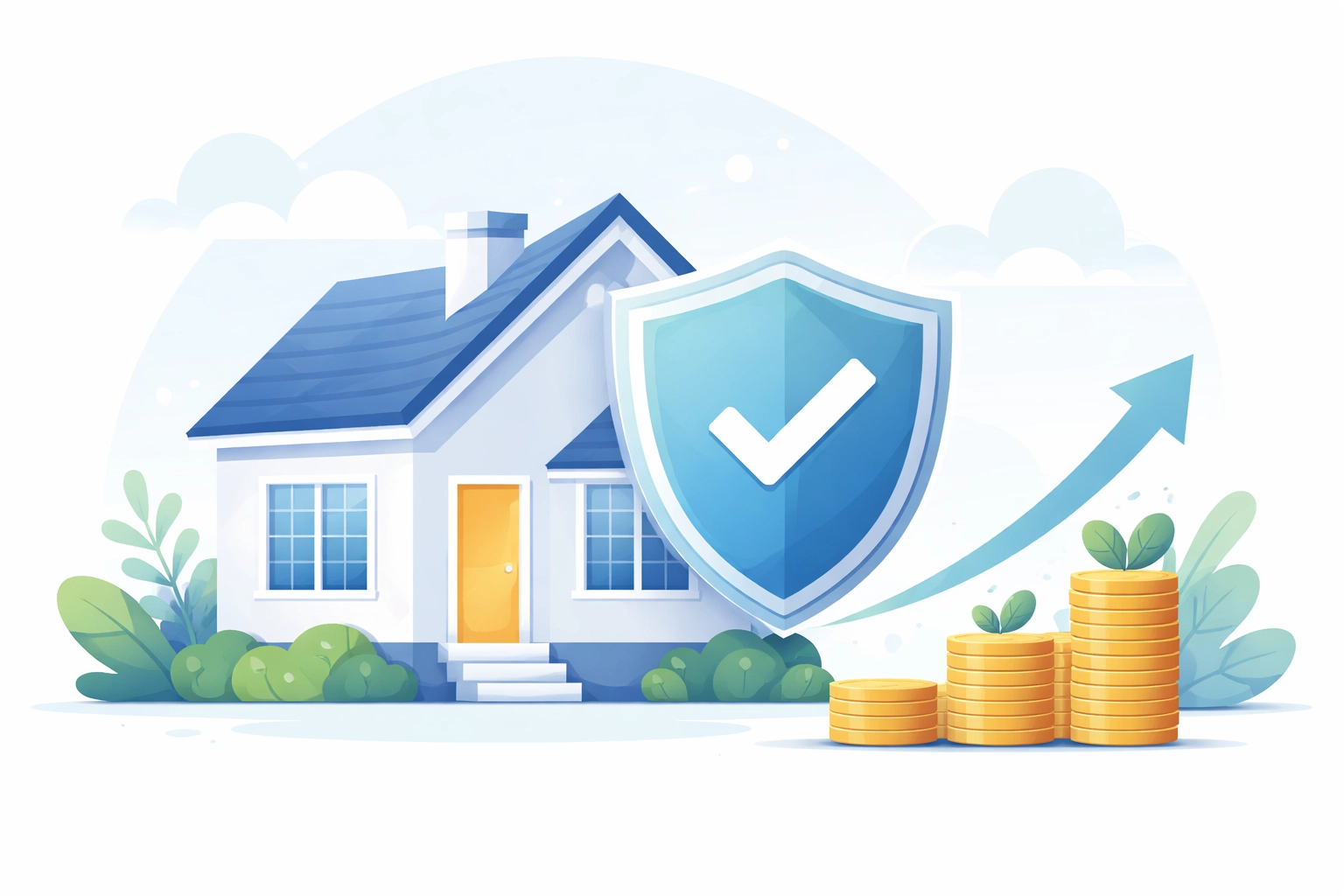 Illustration of house with shield and coins, emphasizing title insurance savings for BRRRR investors