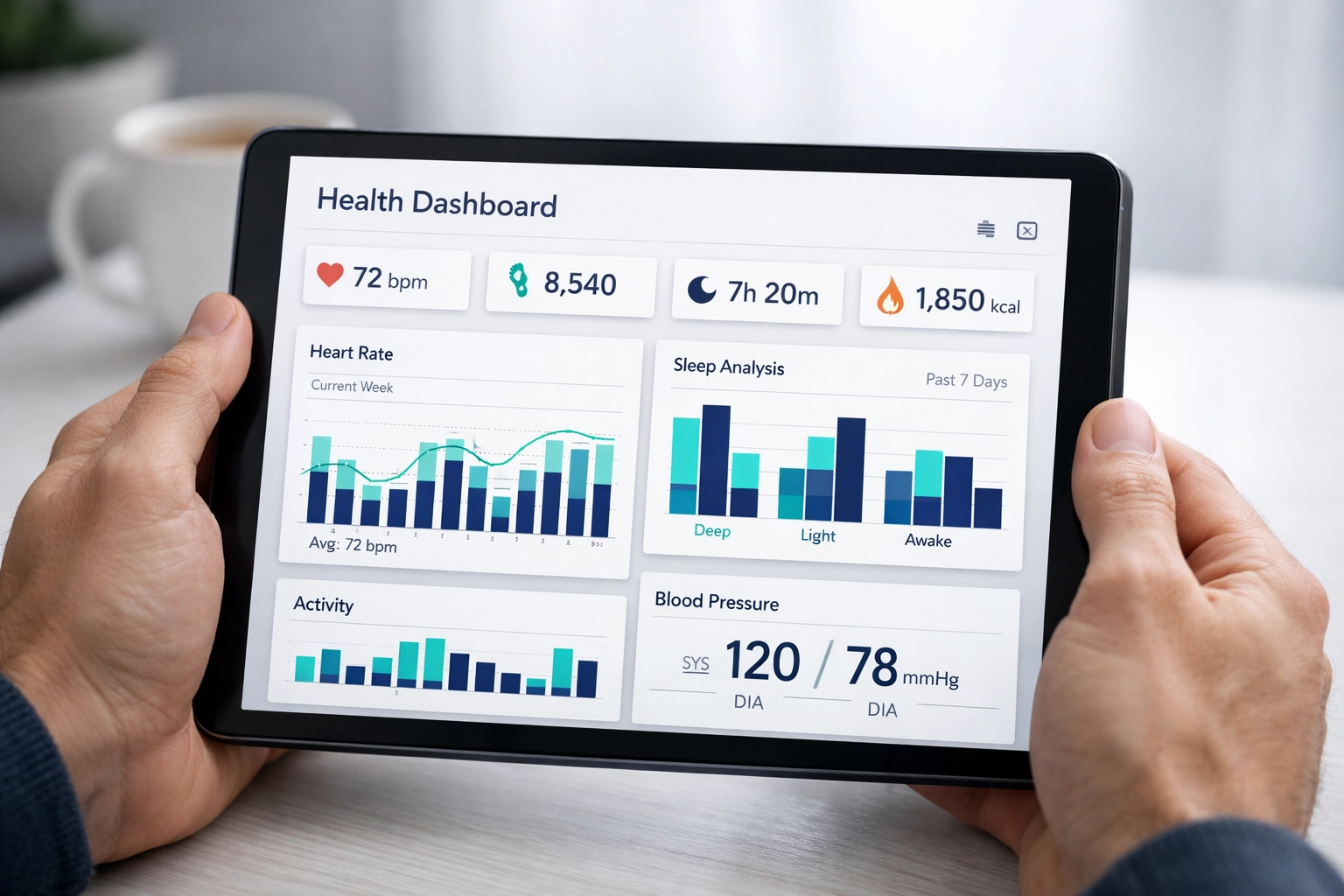 Digital health dashboard displaying liver function test results on tablet