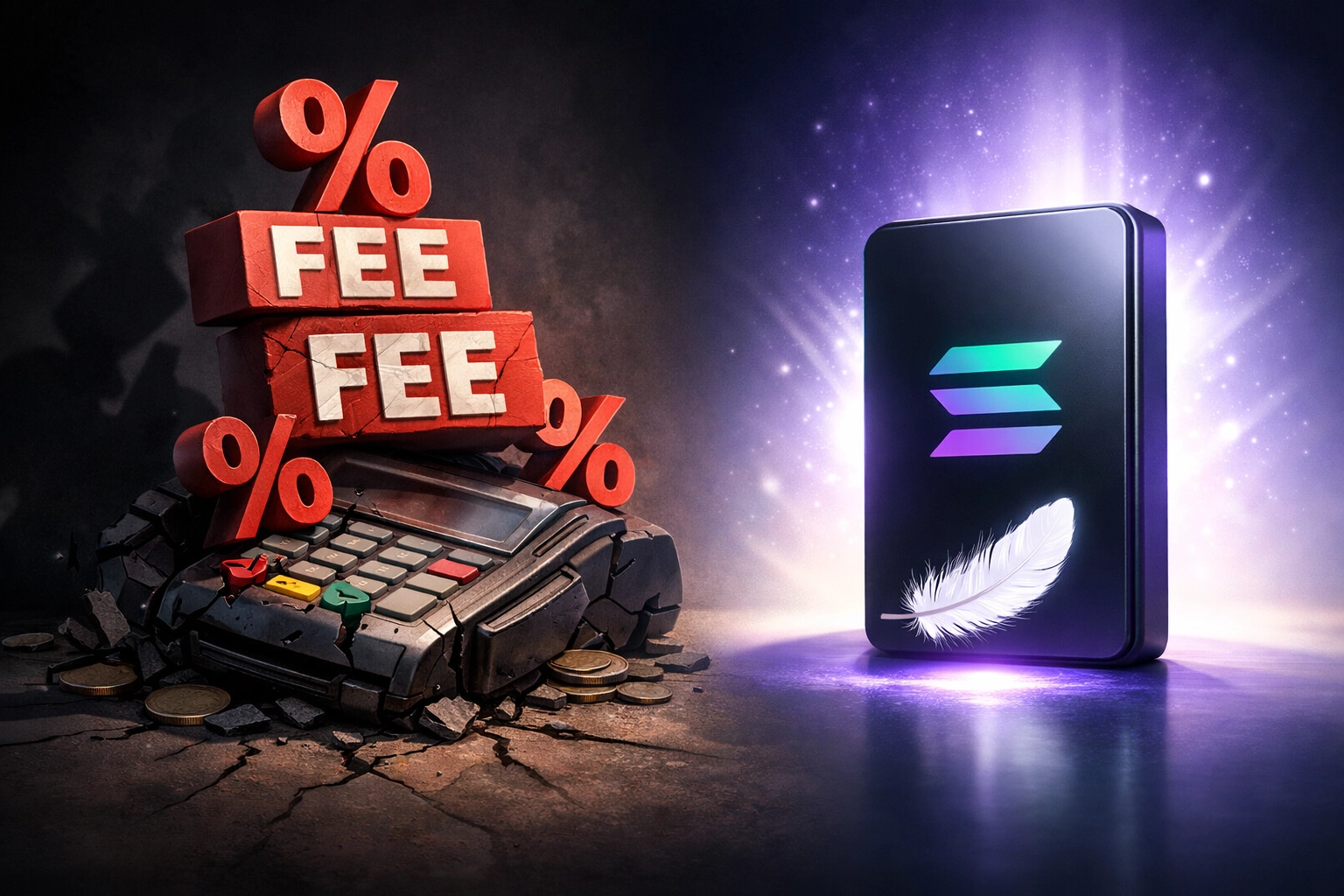 Traditional payment fees crushing terminal versus lightweight Solana gas-only crypto fees
