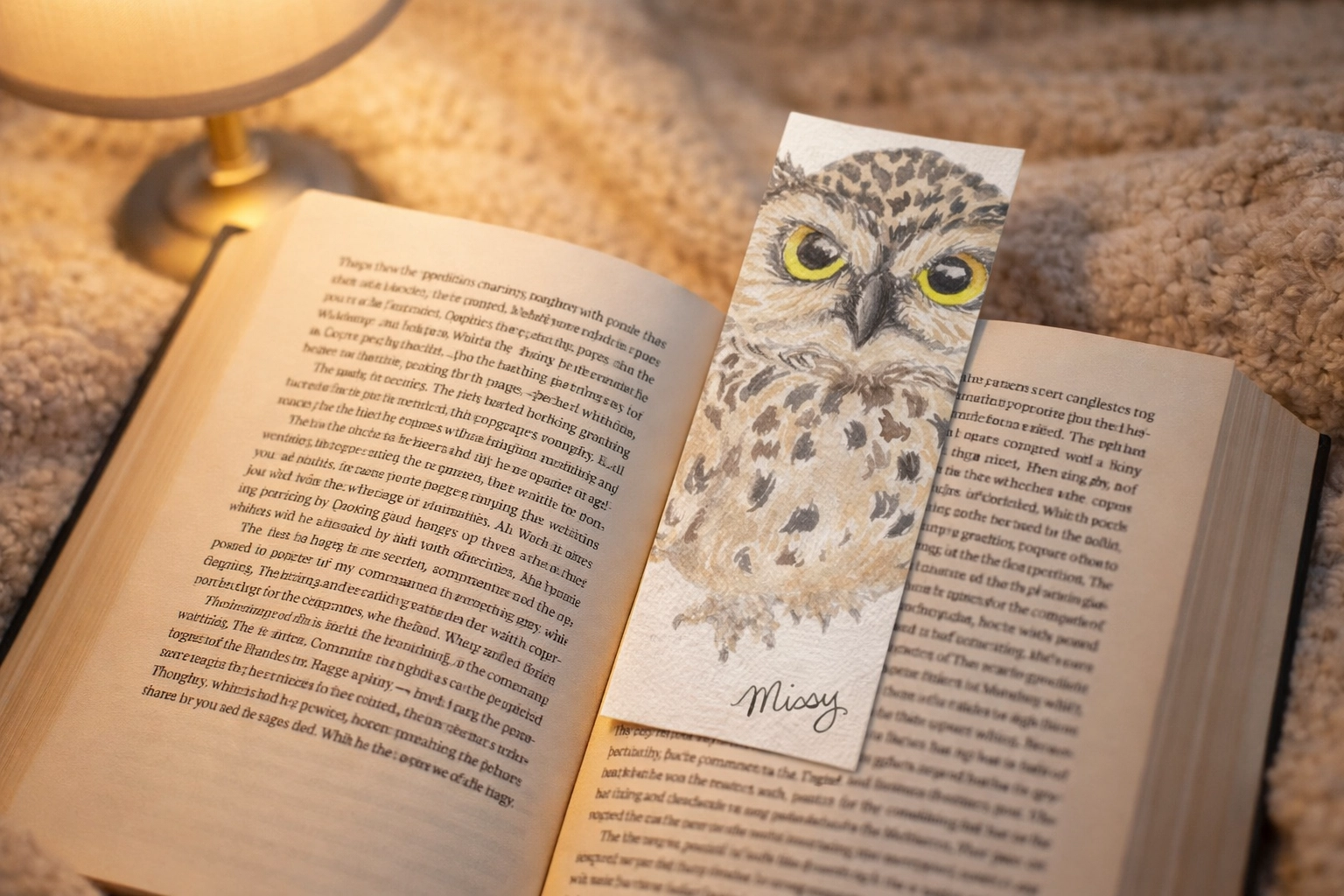 Burrowing owl art used as a bookmark mockup