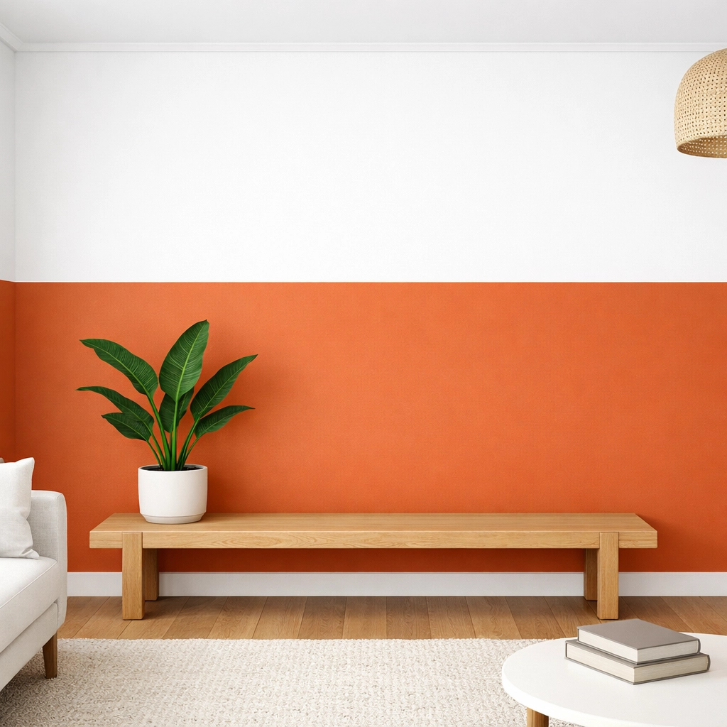 Terracotta and white colour capping in a modern Cheltenham townhouse living room.
