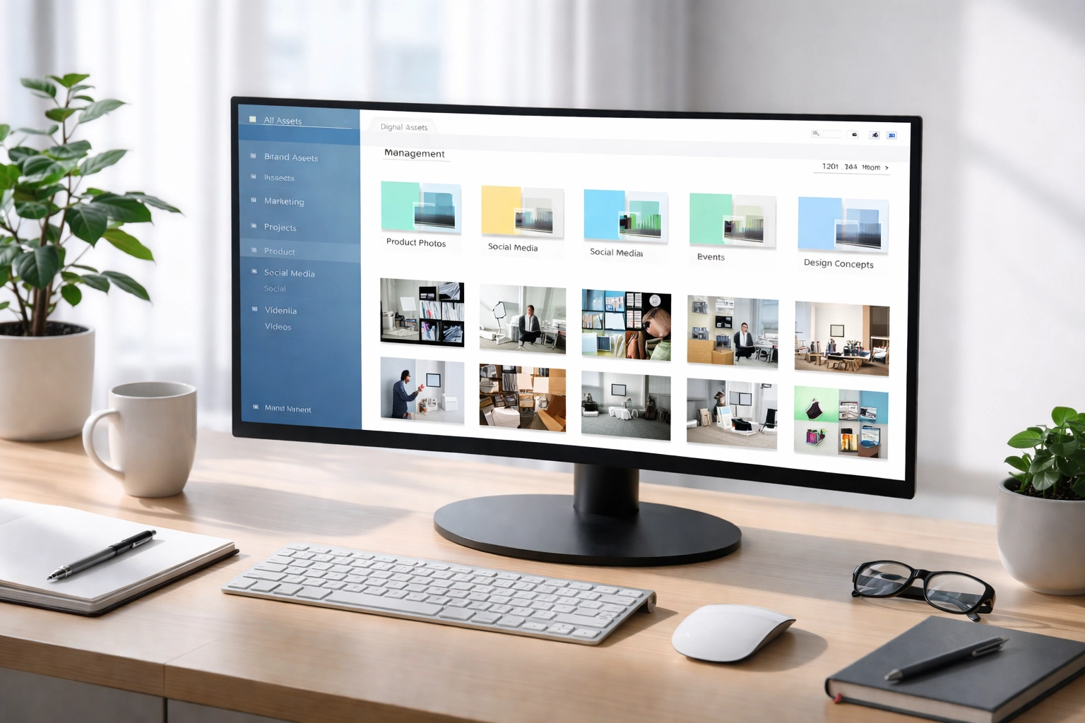Organized digital asset management system displayed on a modern office monitor for efficient media workflow