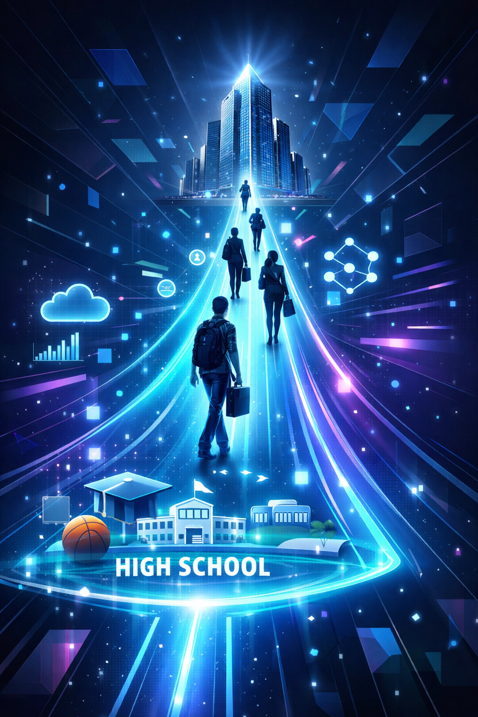 Fortune 5000 talent pipeline visualization showing career pathway from high school to corporate leadership