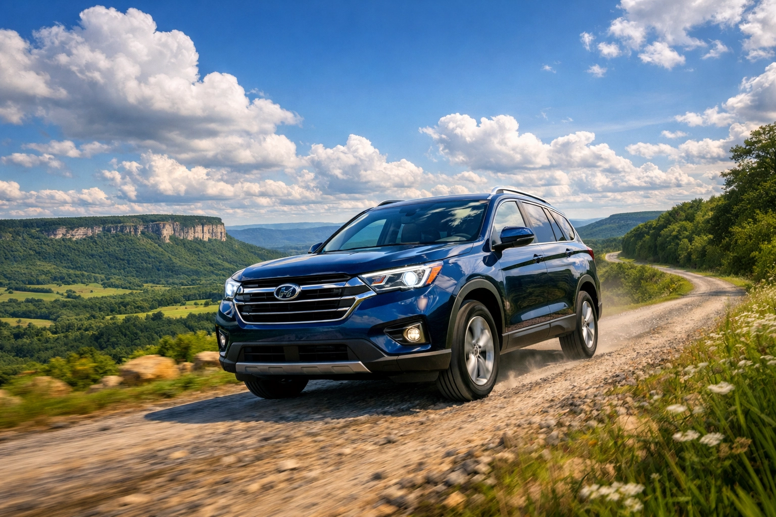SUV driving through scenic Fentress County after getting a professional transmission repair service.