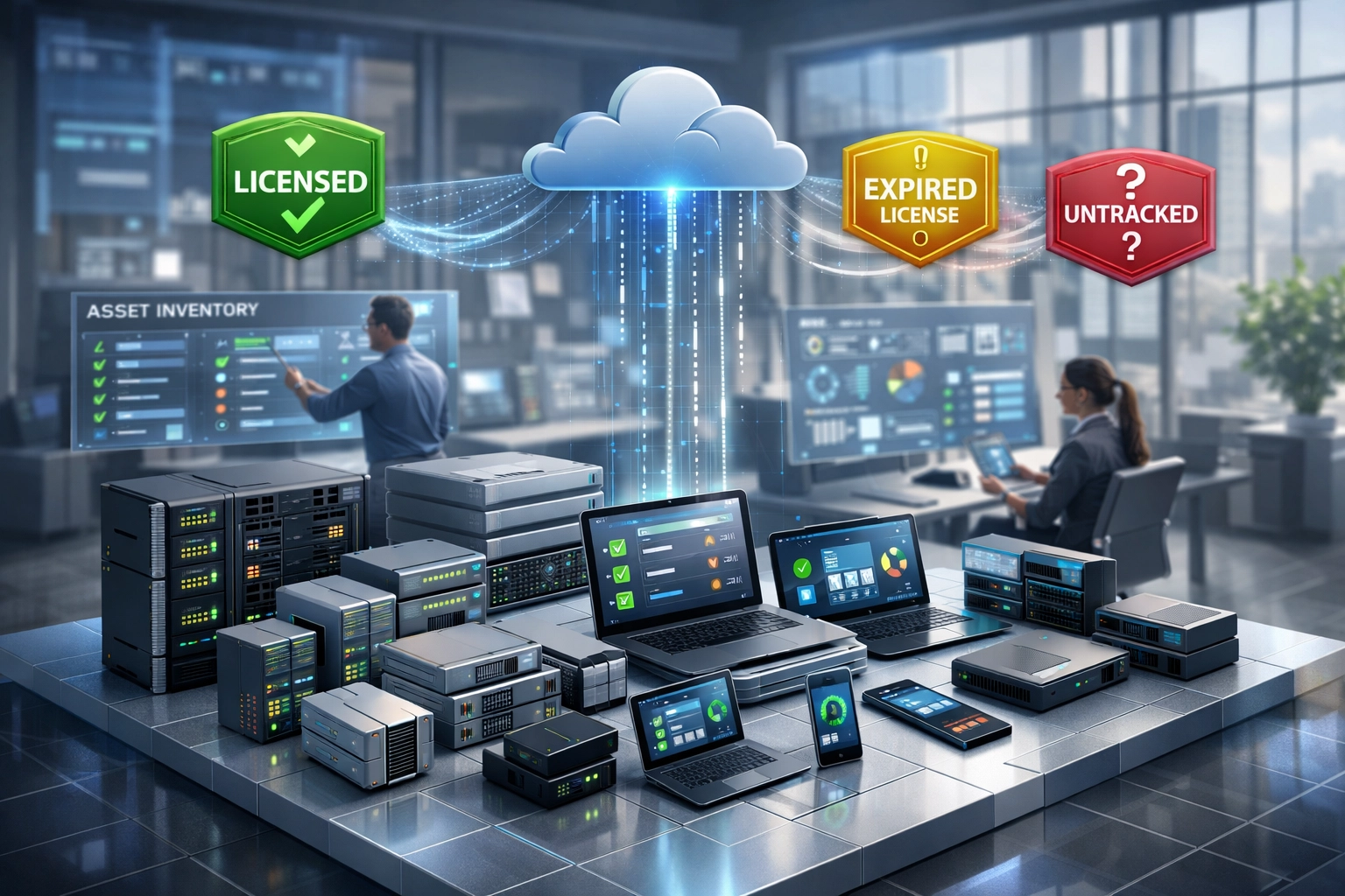 ServiceNow ITAM asset management dashboard showing IT infrastructure and license compliance