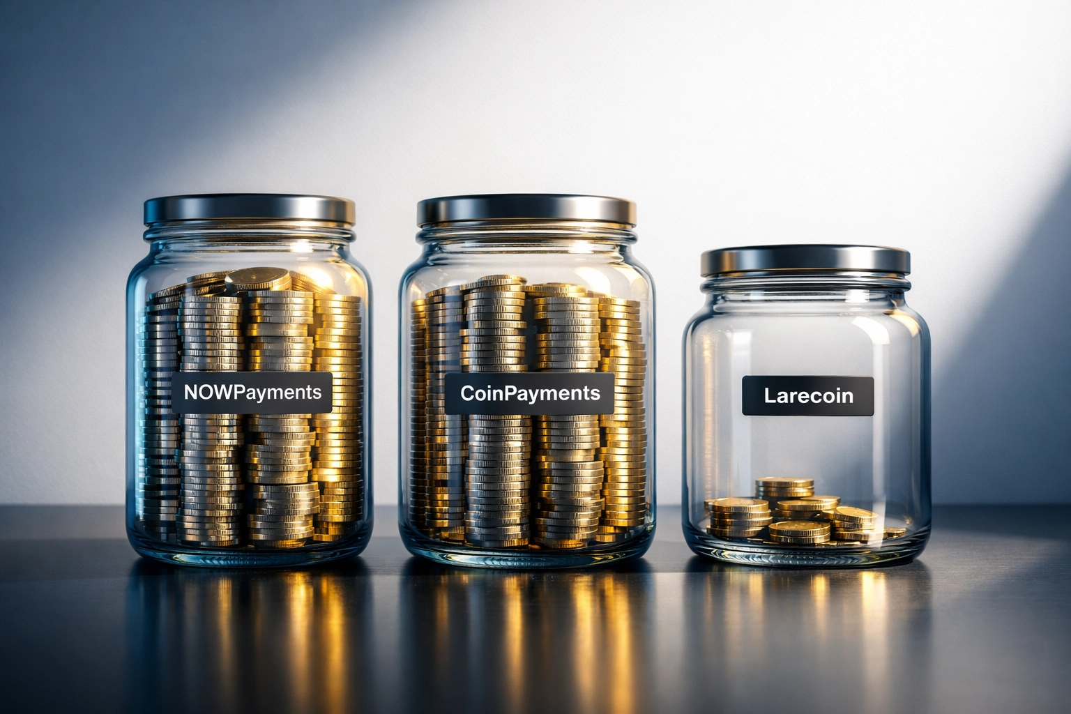 Crypto payment fee comparison showing NOWPayments and CoinPayments high costs versus Larecoin's 75% savings