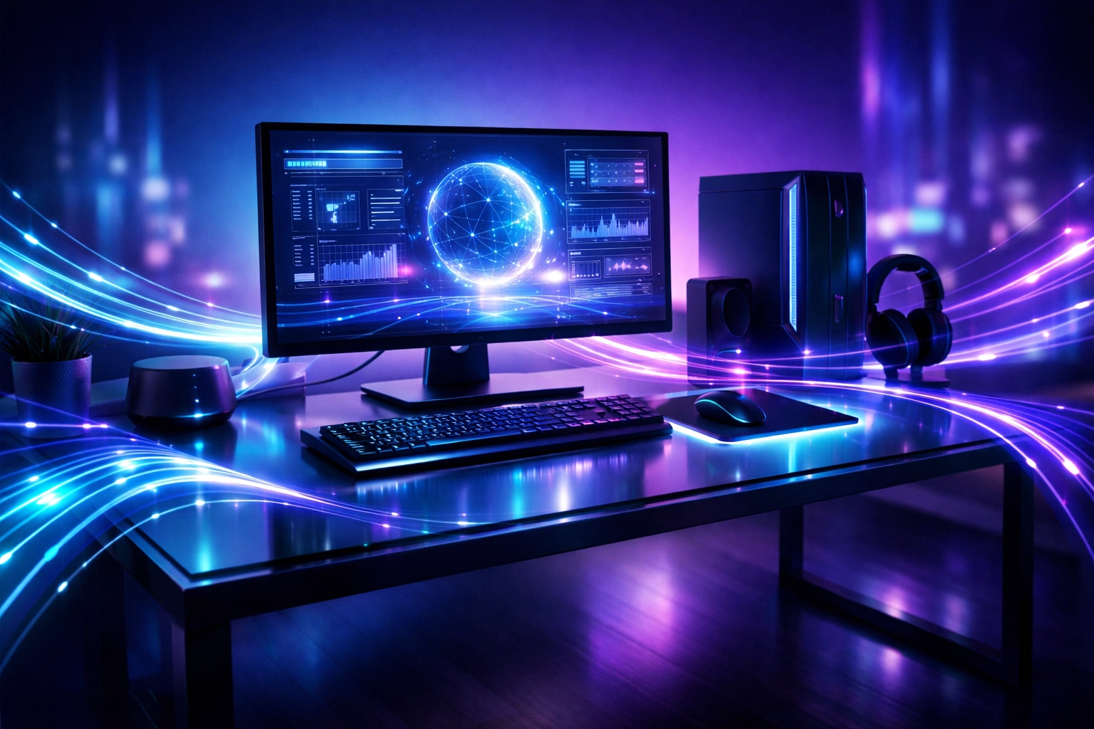 Sleek home office workstation representing the convenience of professional in-home computer repair for seniors.