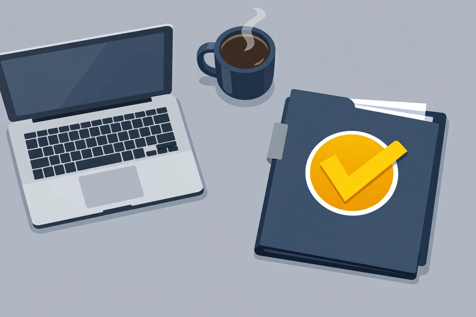 Organized workspace folder with checkmark symbolizing small business tax compliance and record-keeping.