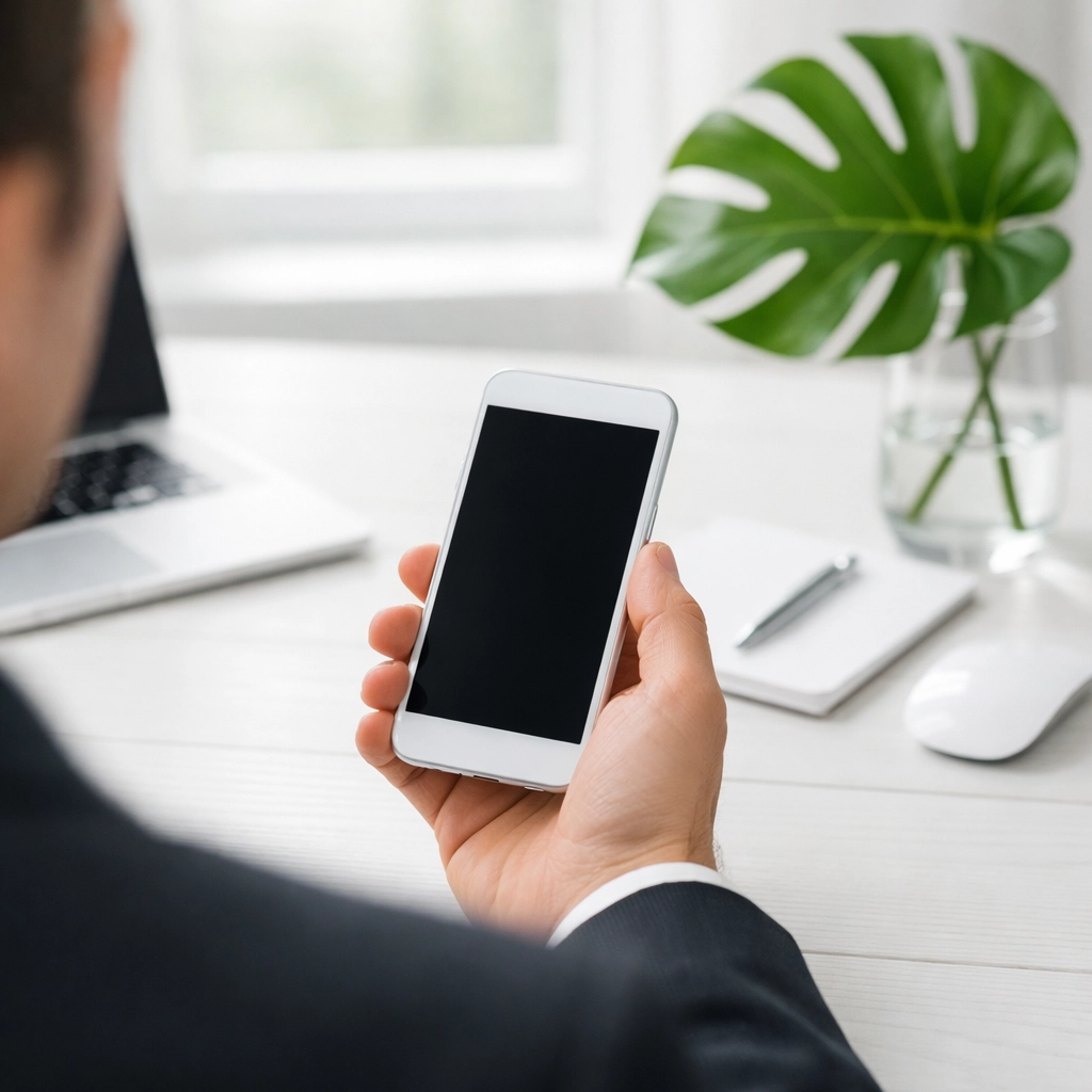 Small business owner using a smartphone to manage a mobile-friendly website and local SEO reputation.