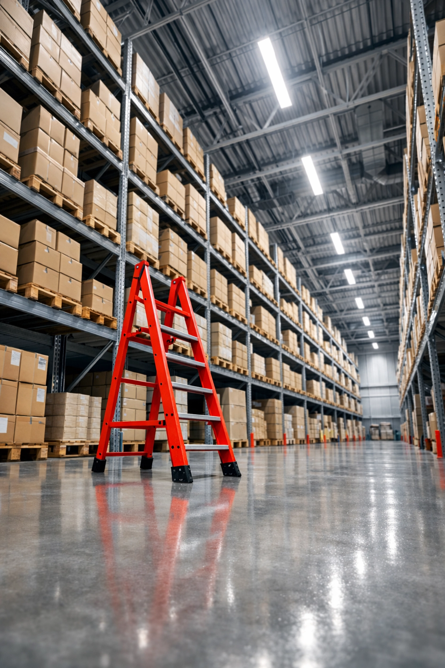 Modern high-tech warehouse facility in Hertford showing organized industrial shelving for business storage.