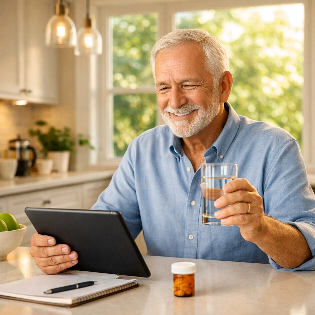 A senior man reviews his Medicare strategy on a tablet to coordinate care between Minnesota and Florida.