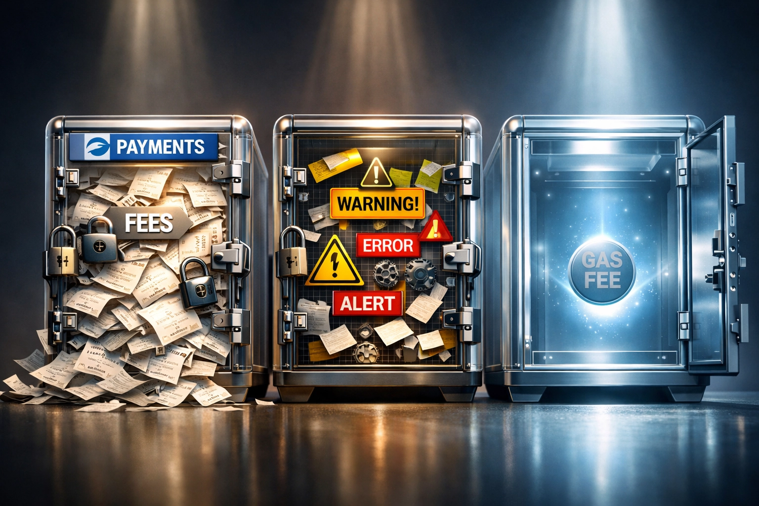 Three vault comparison of CoinPayments, NOWPayments, and self-custody fee structures