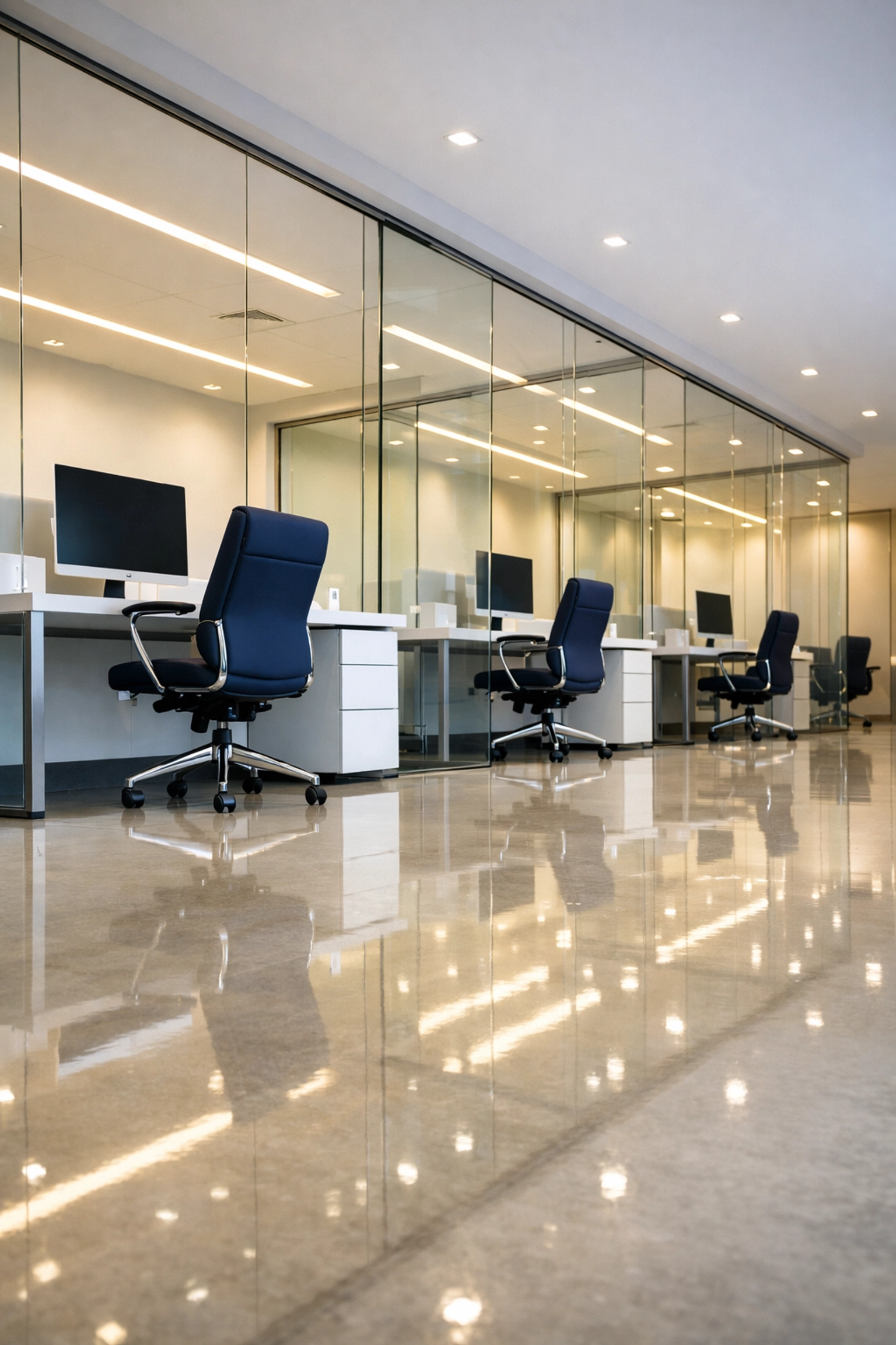 Modern office suite in Ashburnham MA after professional commercial cleaning and floor polishing.