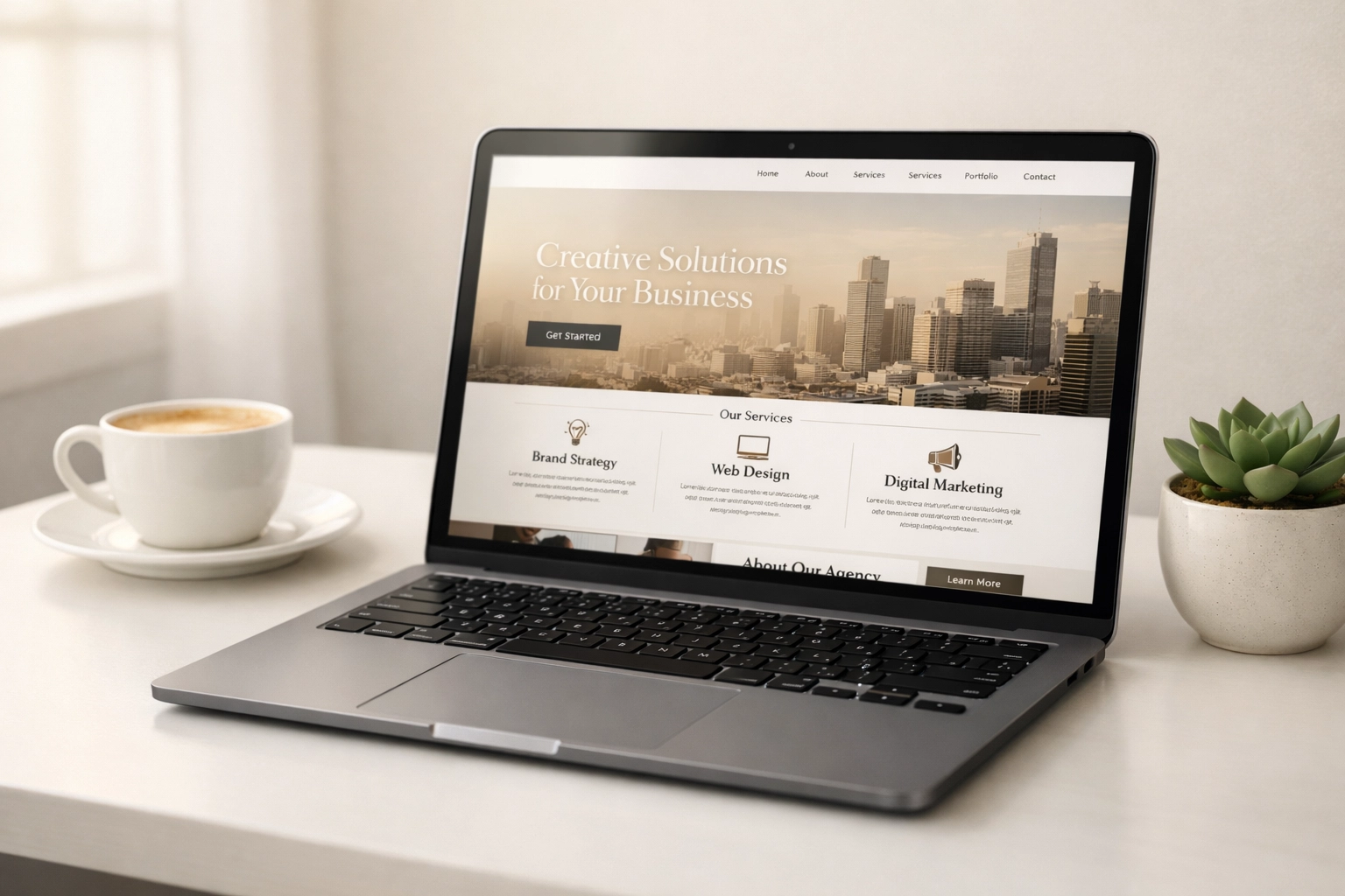 Professional website design displayed on laptop showing custom layout for small business branding