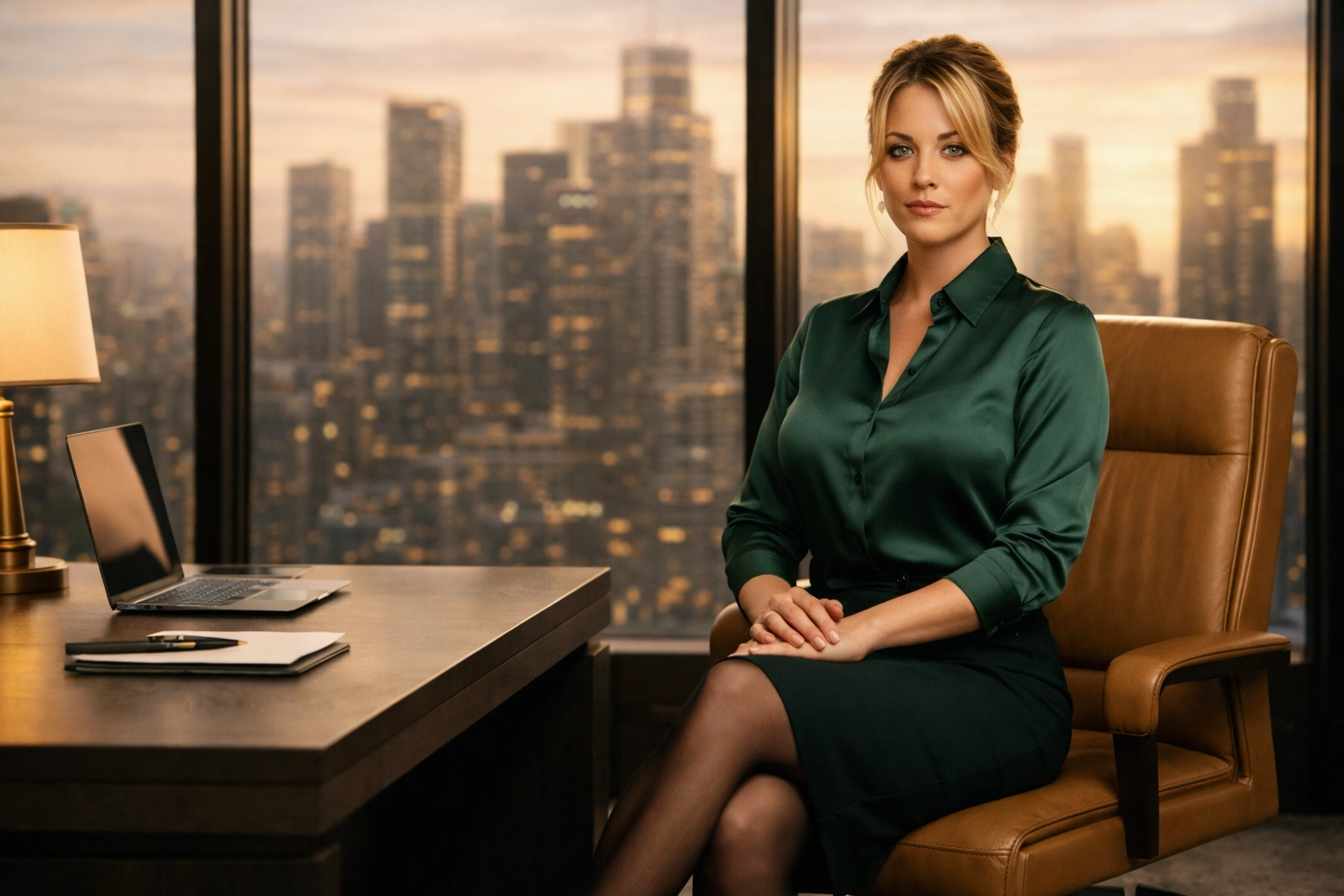 Executive leadership coach Penny modeling internal calibration in a modern corporate office setting.