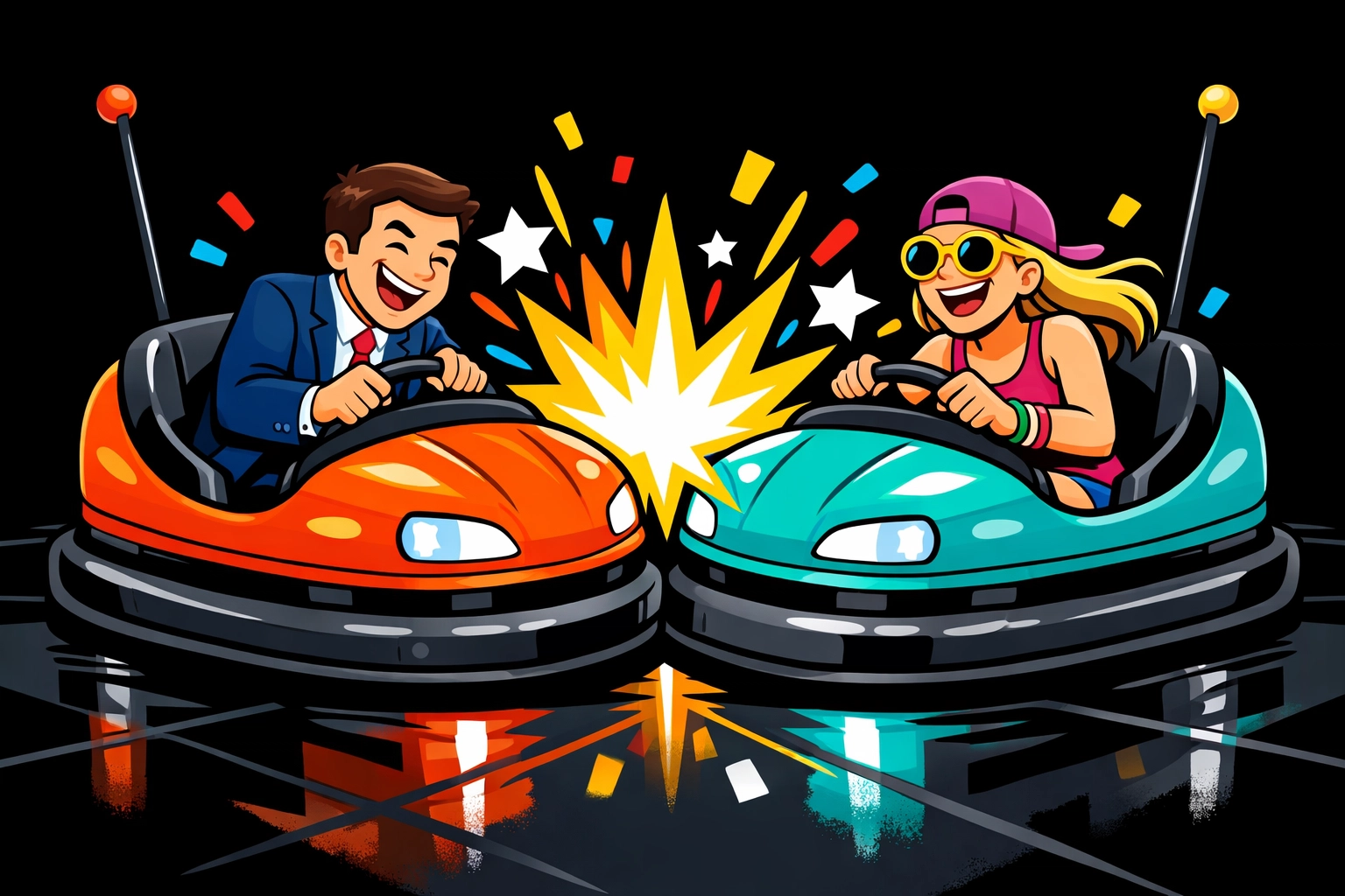 Bumper Cars Rental in Ontario: The Ultimate Guide to Mega Attractions for Your Event 5 Corporate team building fun with electric bumper cars at an Ontario company event.