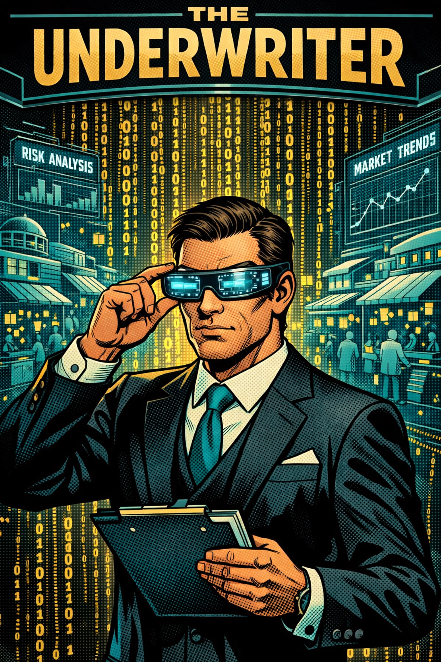 Illustration of an underwriter analyzing data for high-risk merchant account approval and stability.
