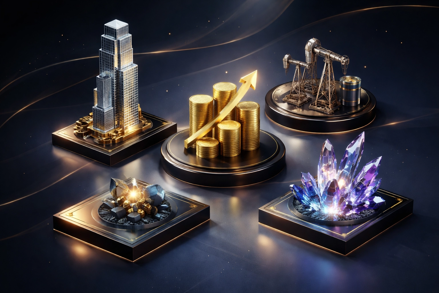 Visual representation of diverse investment opportunities for accredited investors including real estate, private equity, and hedge funds.