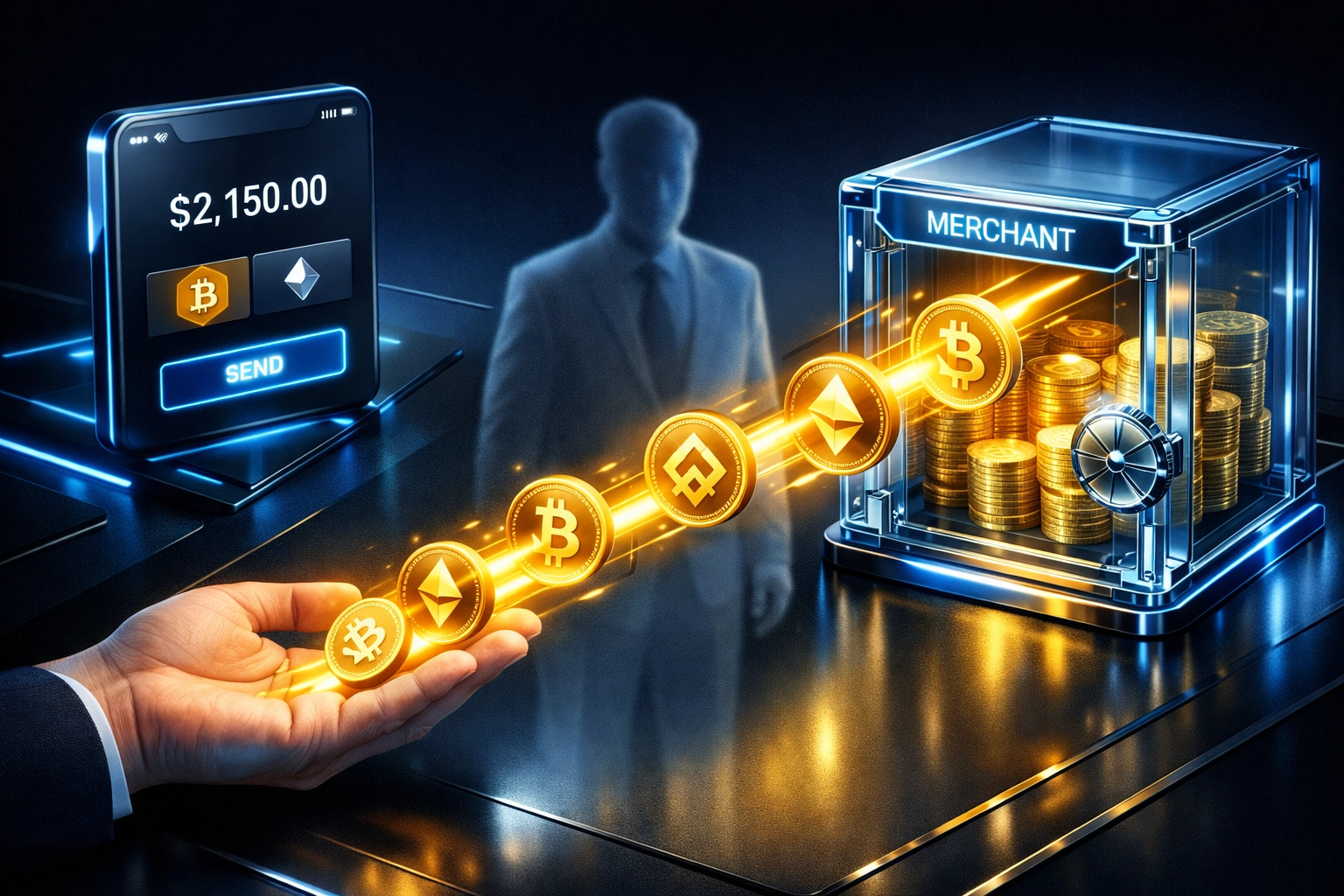 Direct crypto payment flow from customer to merchant wallet bypassing payment intermediaries