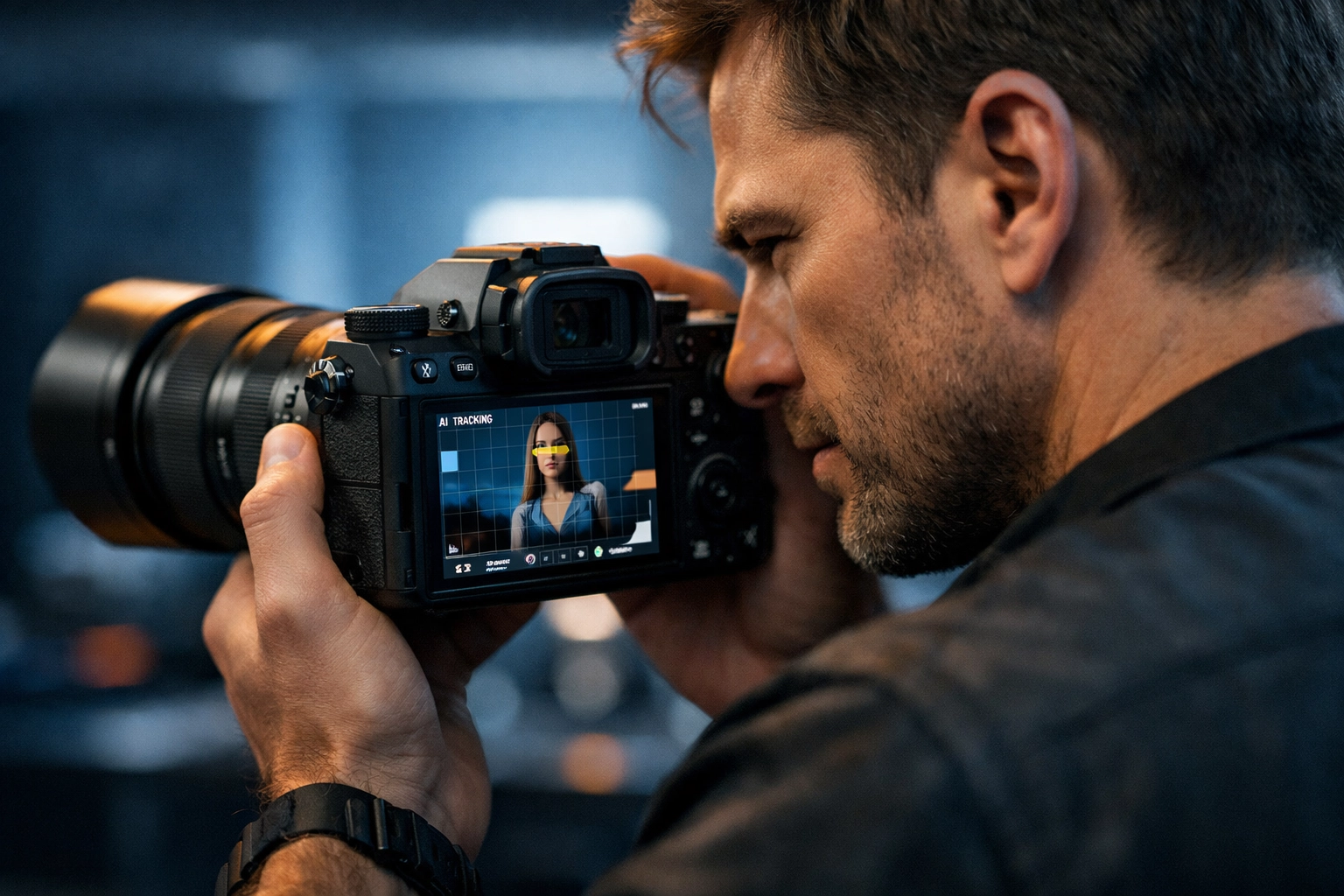 Photographer using a mirrorless camera with AI autofocus, illustrating if new camera gear matters in 2026.